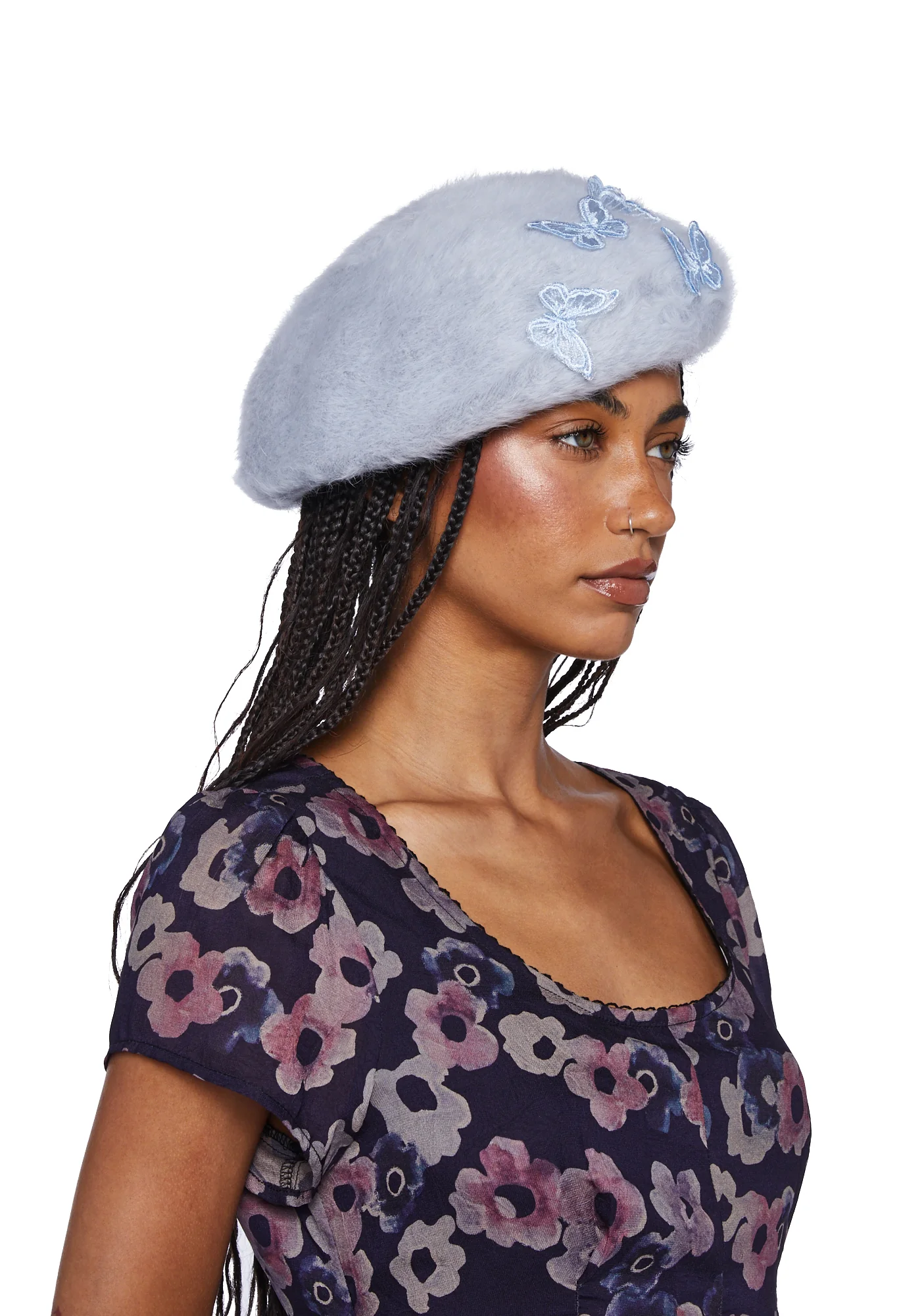 Feeling Fuzzy Butterfly Beret - Blue - Image 2