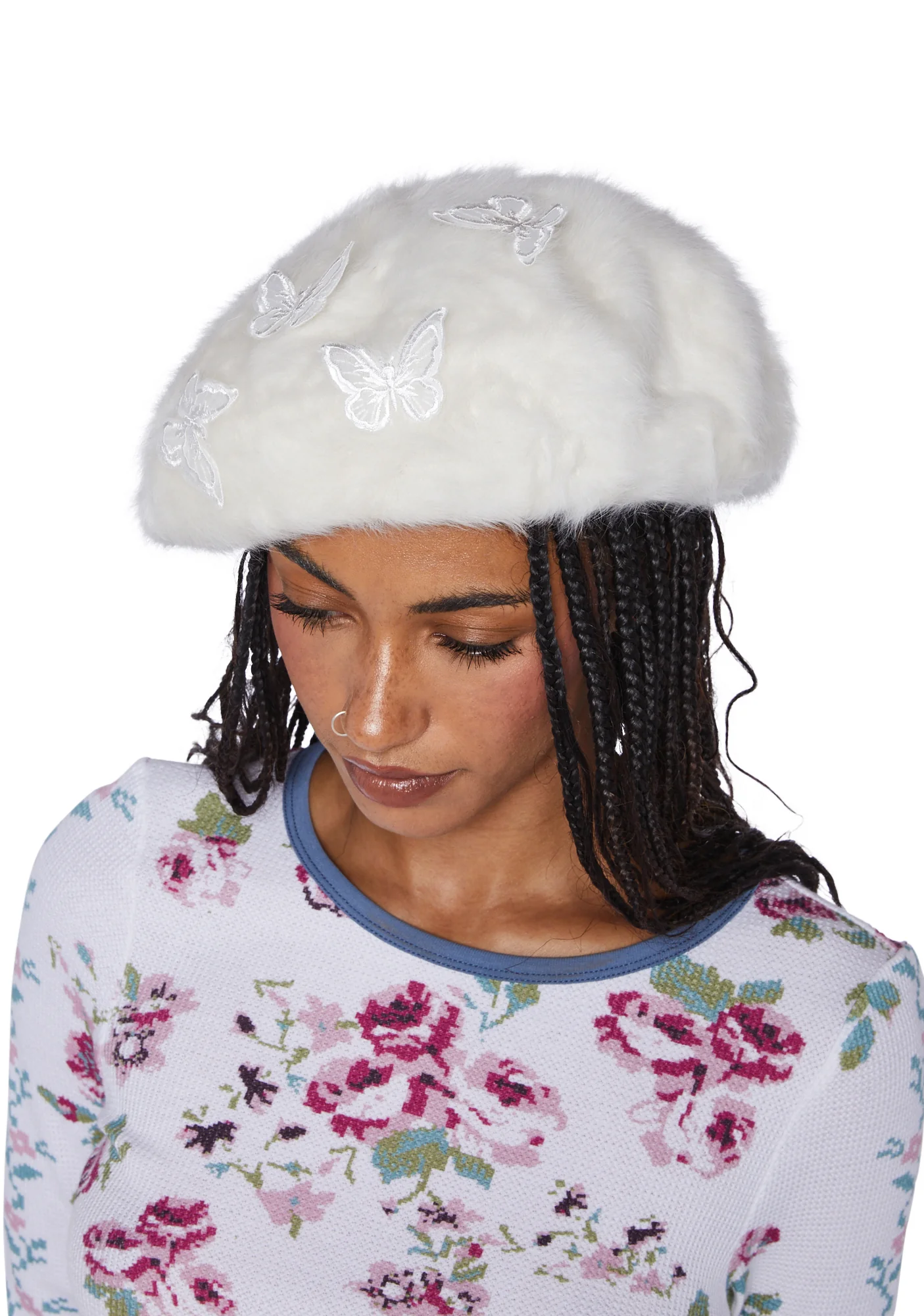 Feeling Fuzzy Butterfly Beret -White - Image 2