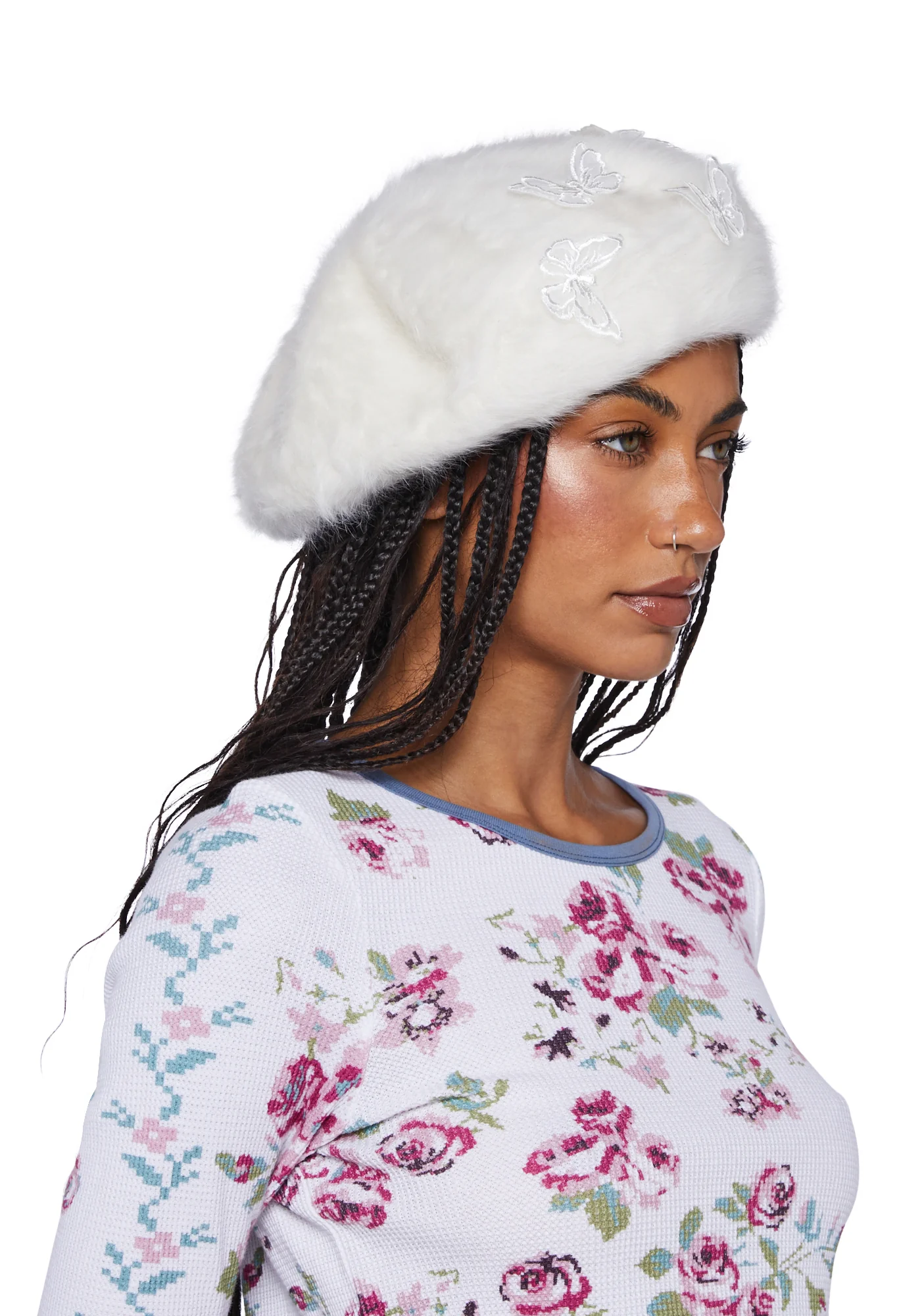 Feeling Fuzzy Butterfly Beret -White - Image 3
