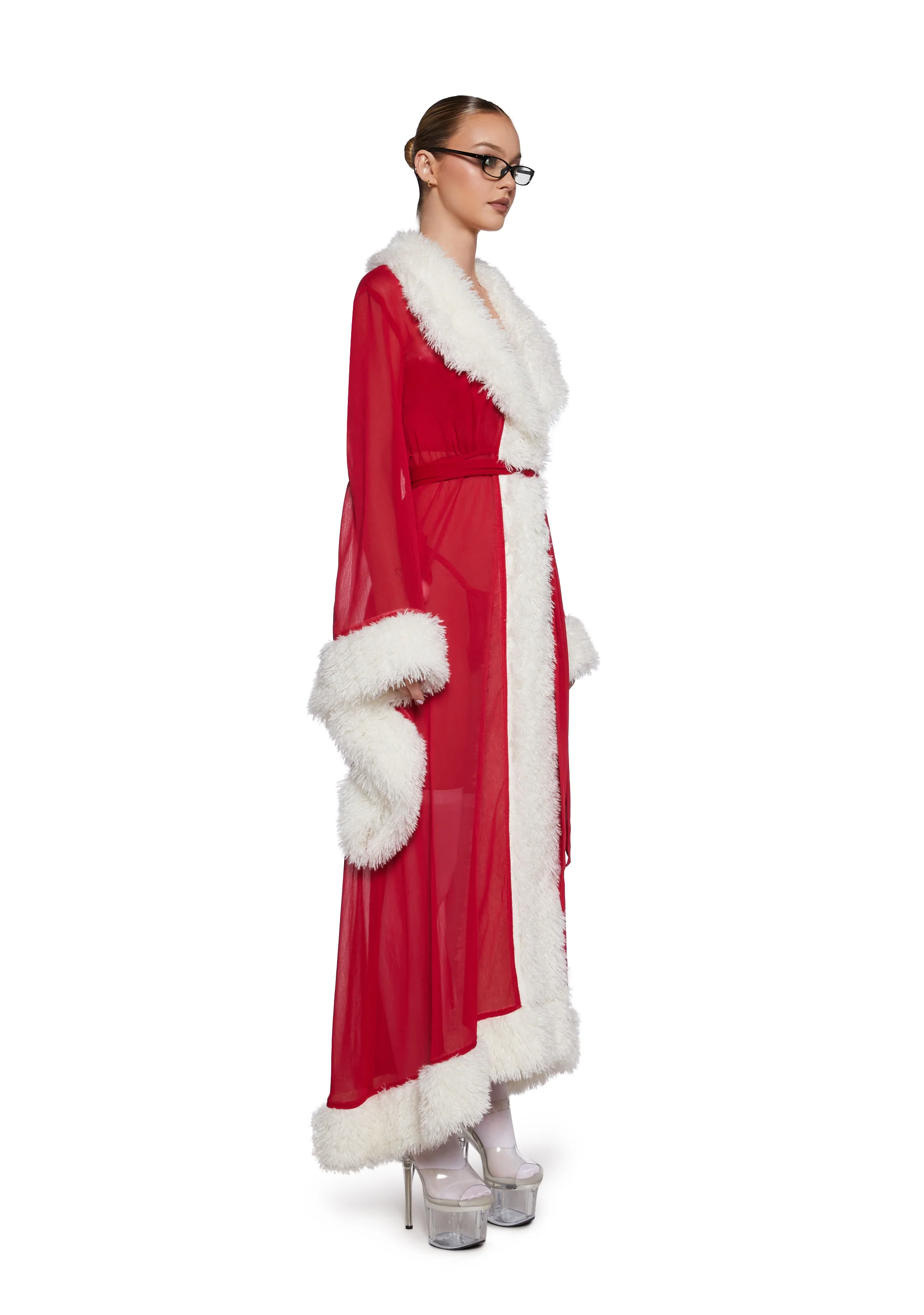 Feminine Fantasy Sheer Robe - Red - Image 3