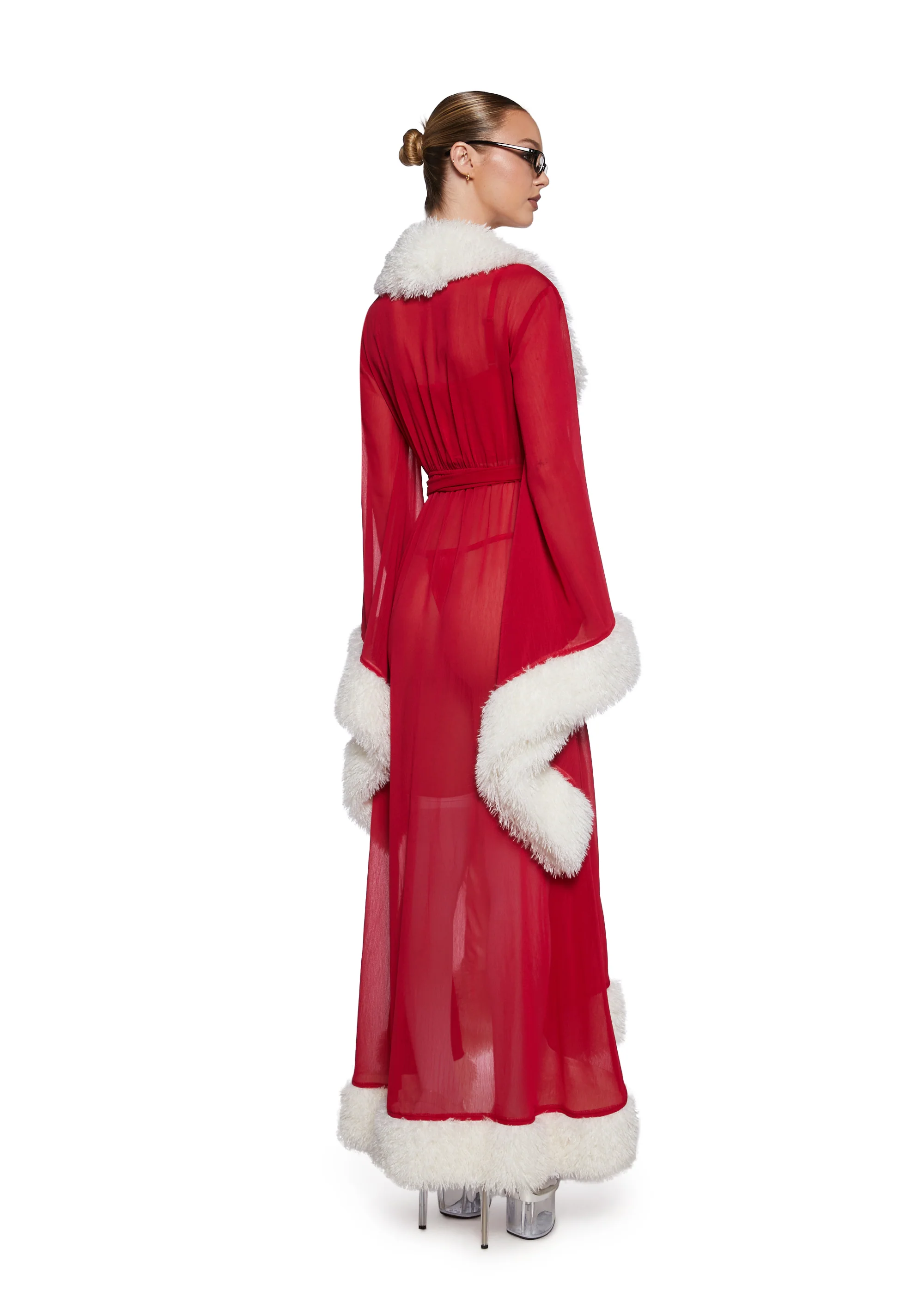 Feminine Fantasy Sheer Robe - Red - Image 4