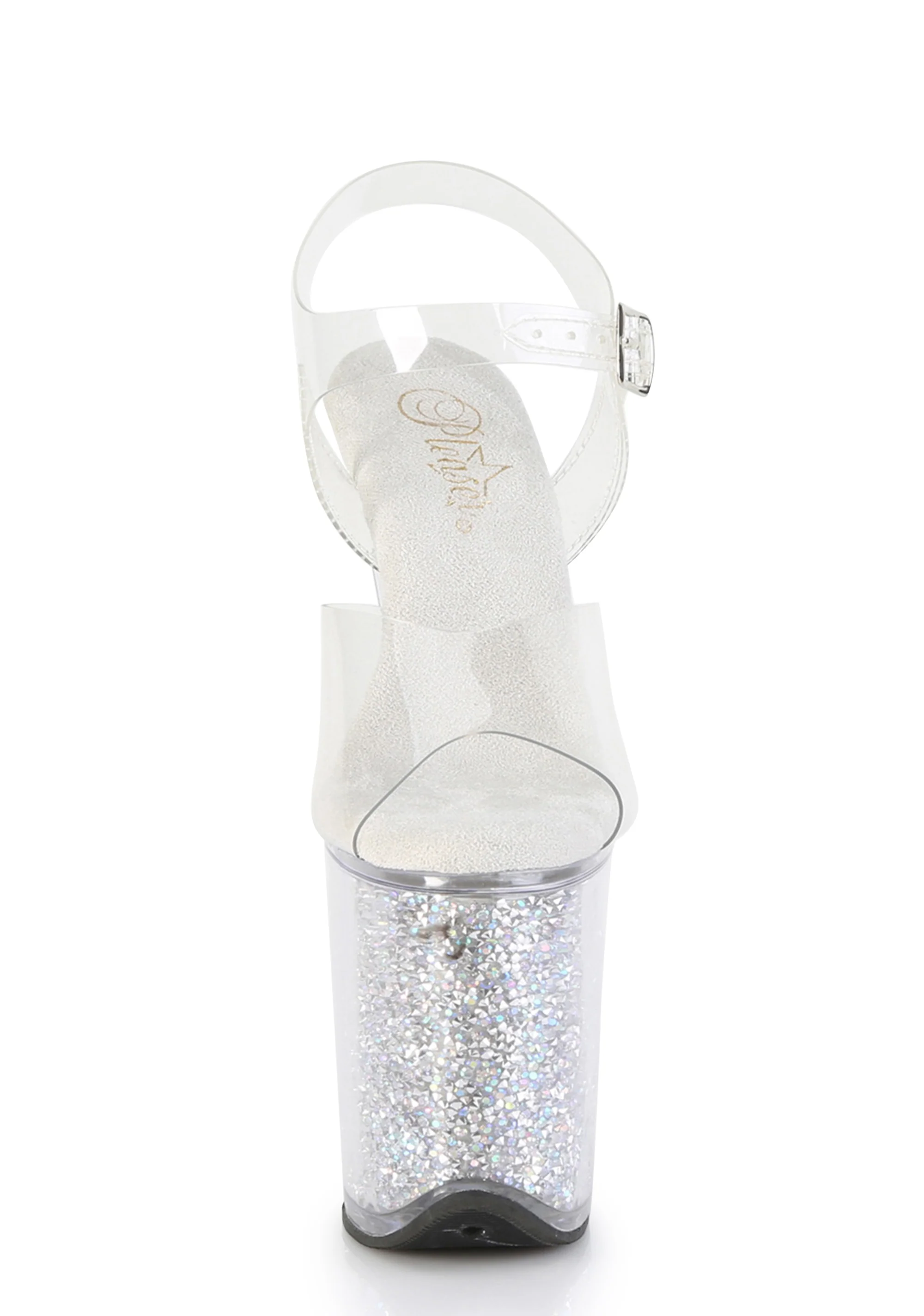 Flamingo-808RSI Platform Ankle Straps Sandals-Clear-Rhinestones - Image 3