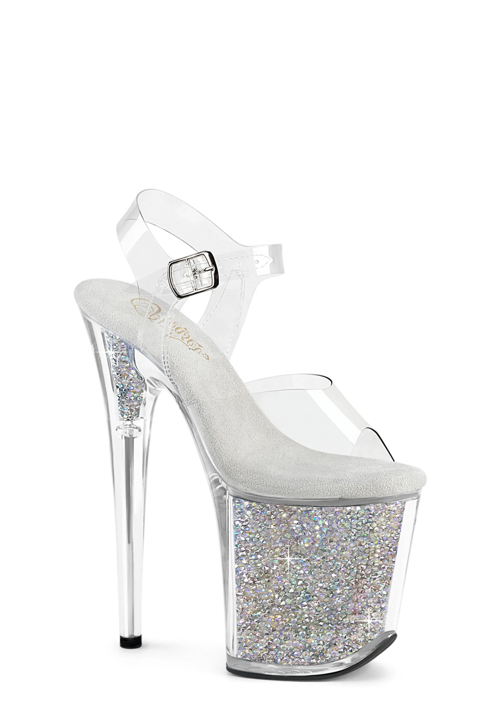 Flamingo-808RSI Platform Ankle Straps Sandals-Clear-Rhinestones - Image 5