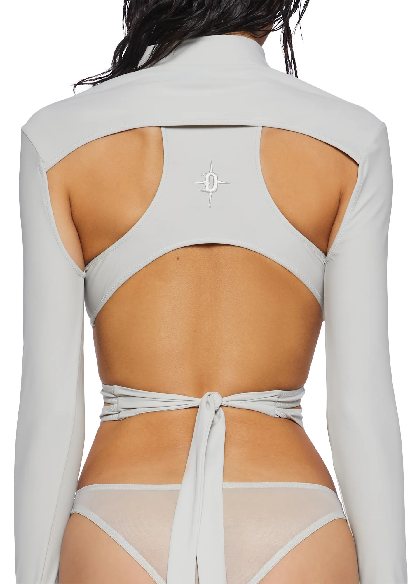 Crossfade Strappy Spandex And Mesh Bodysuit - Gray - Image 6