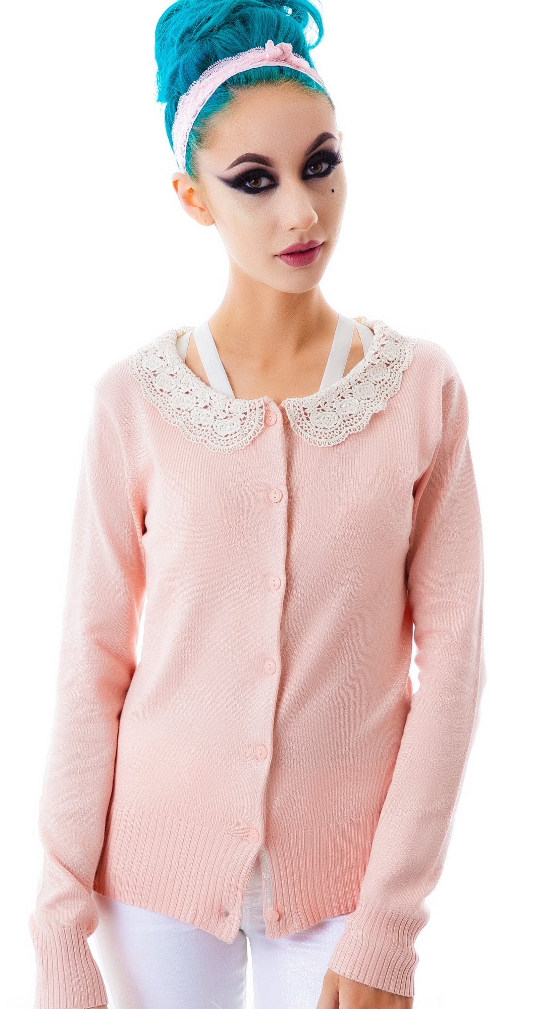 Fleetwood Crochet Collared Cardigan - Pink - Image 4