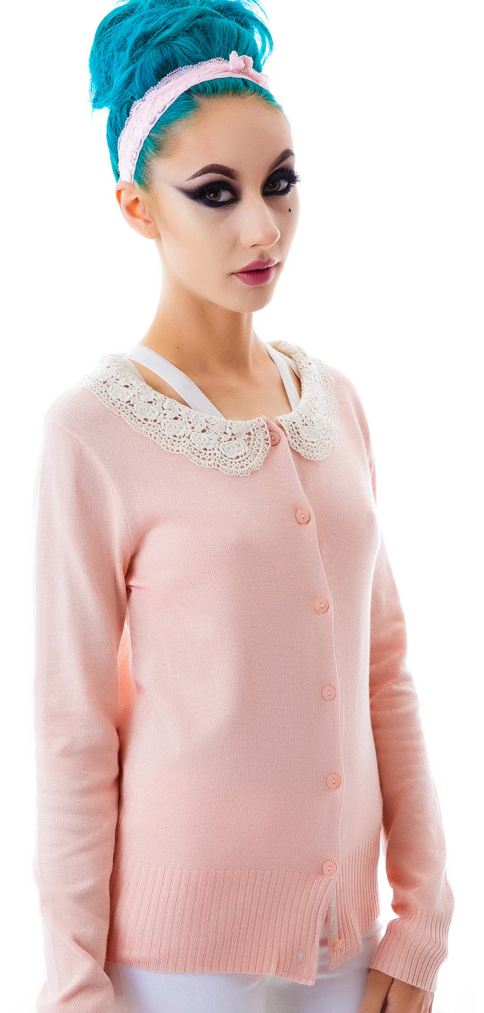 Fleetwood Crochet Collared Cardigan - Pink - Image 5