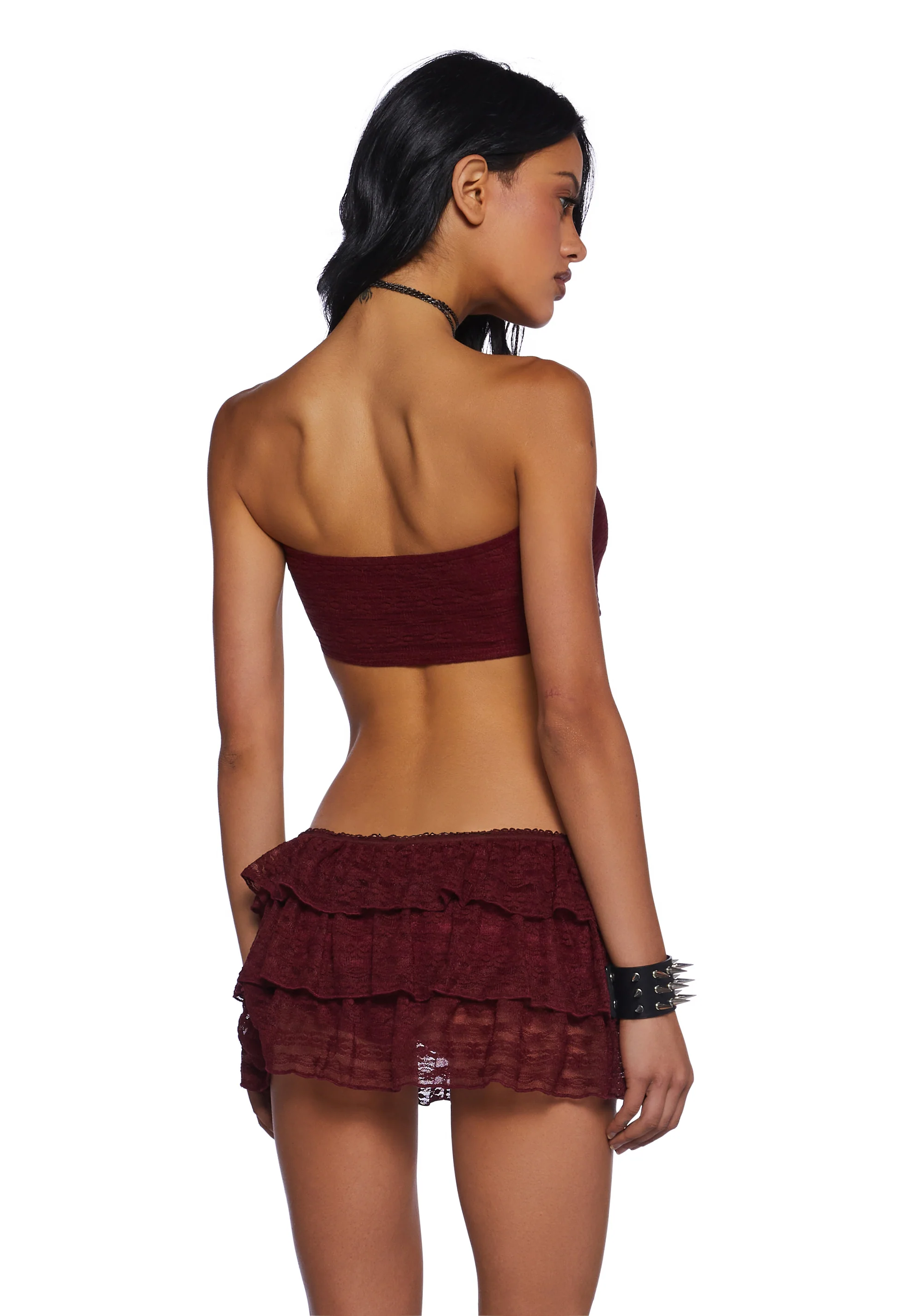 Flirty Banter Lace Skirt Set - Wine - Image 4