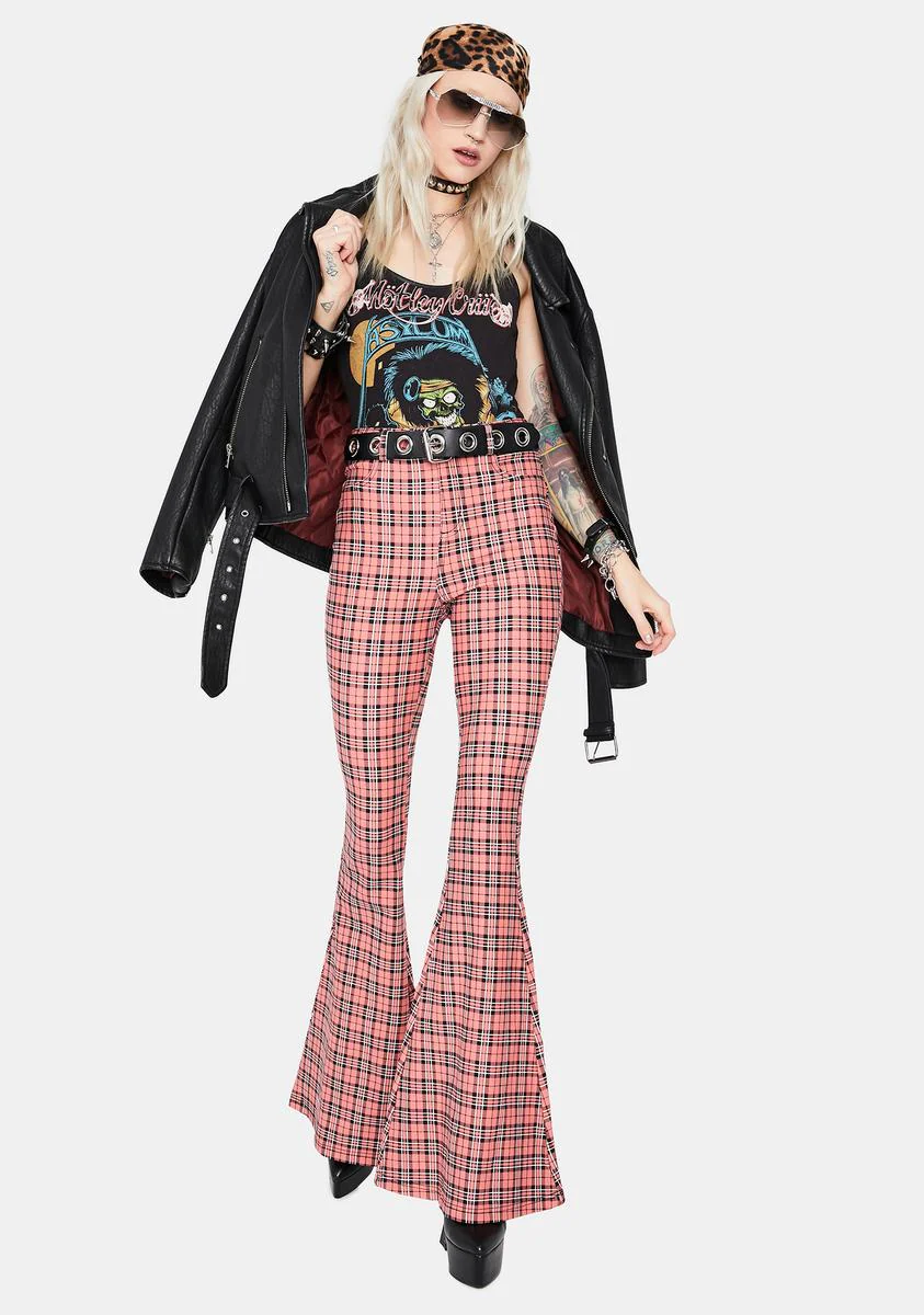 Flirty Hip Check High Waisted Plaid Flares - Image 3