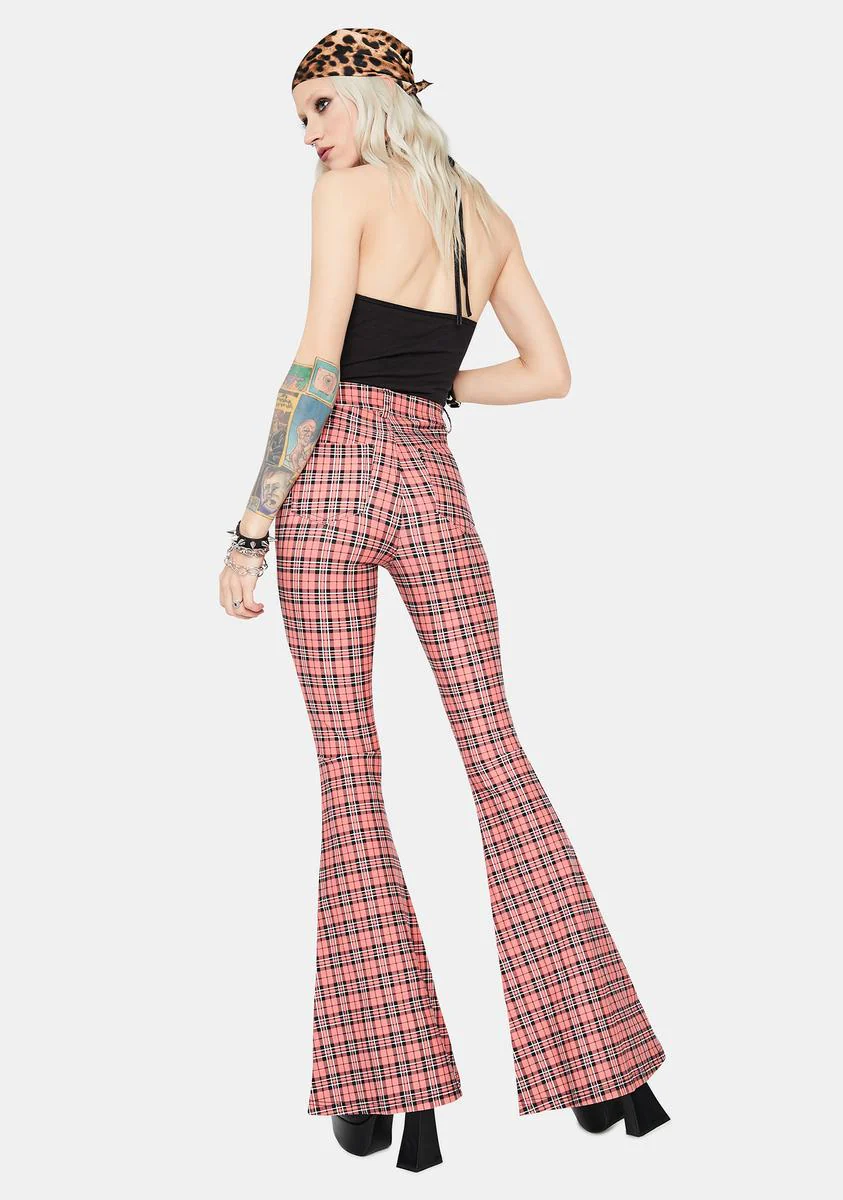 Flirty Hip Check High Waisted Plaid Flares - Image 4