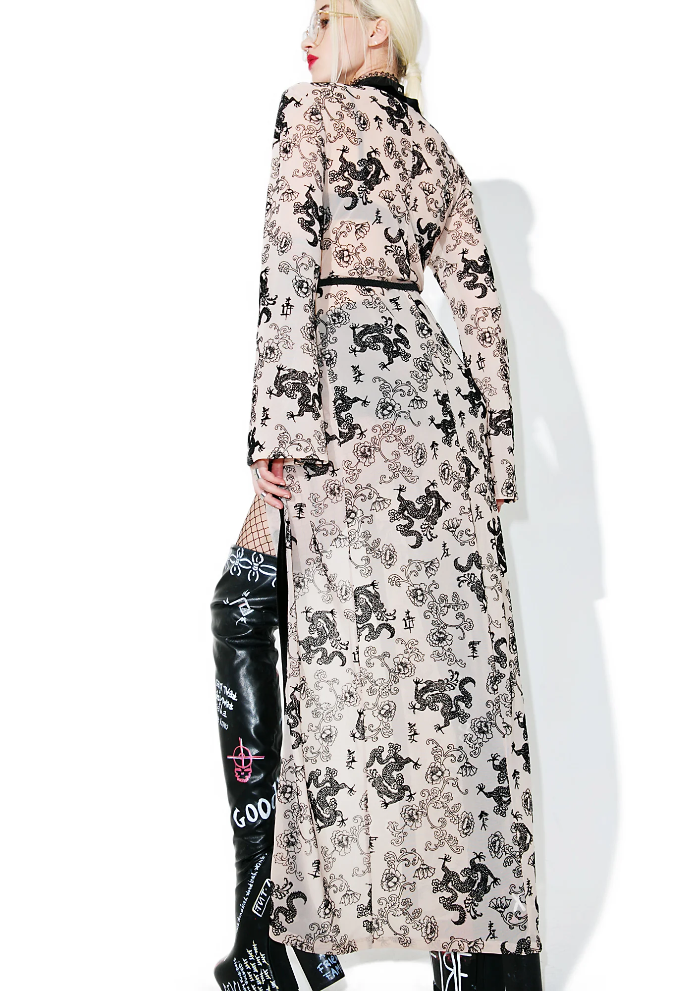 Flock Print Mesh Maxi Kimono - Image 4
