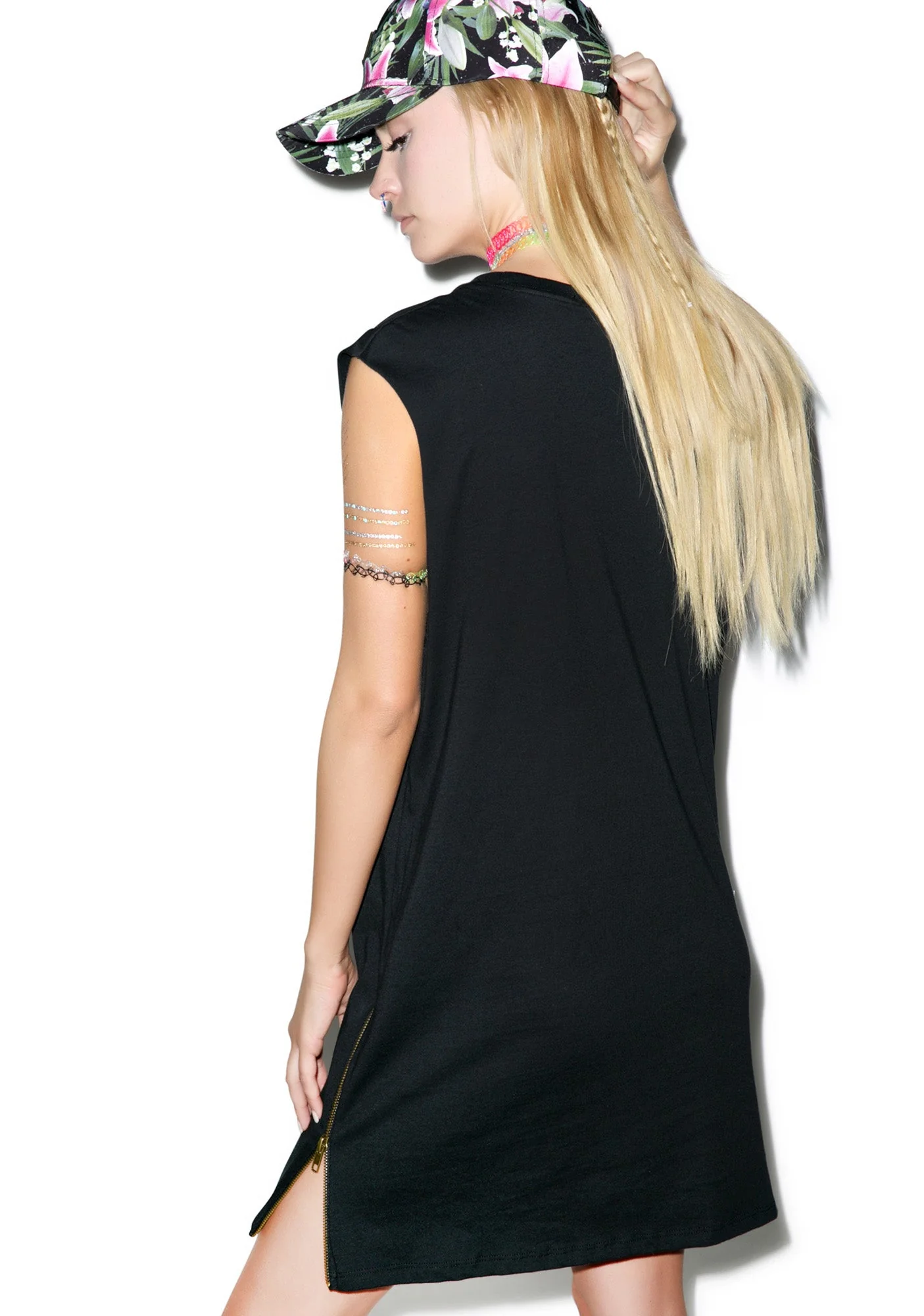 Floral 08 Long Zip Muscle Tee - White - Image 5