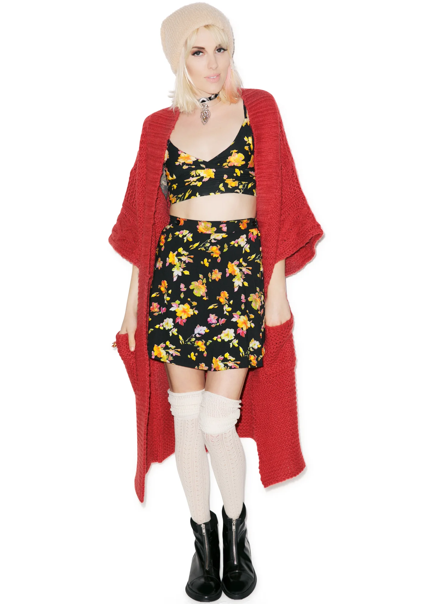 Floral Wrap Button Skirt - Image 3