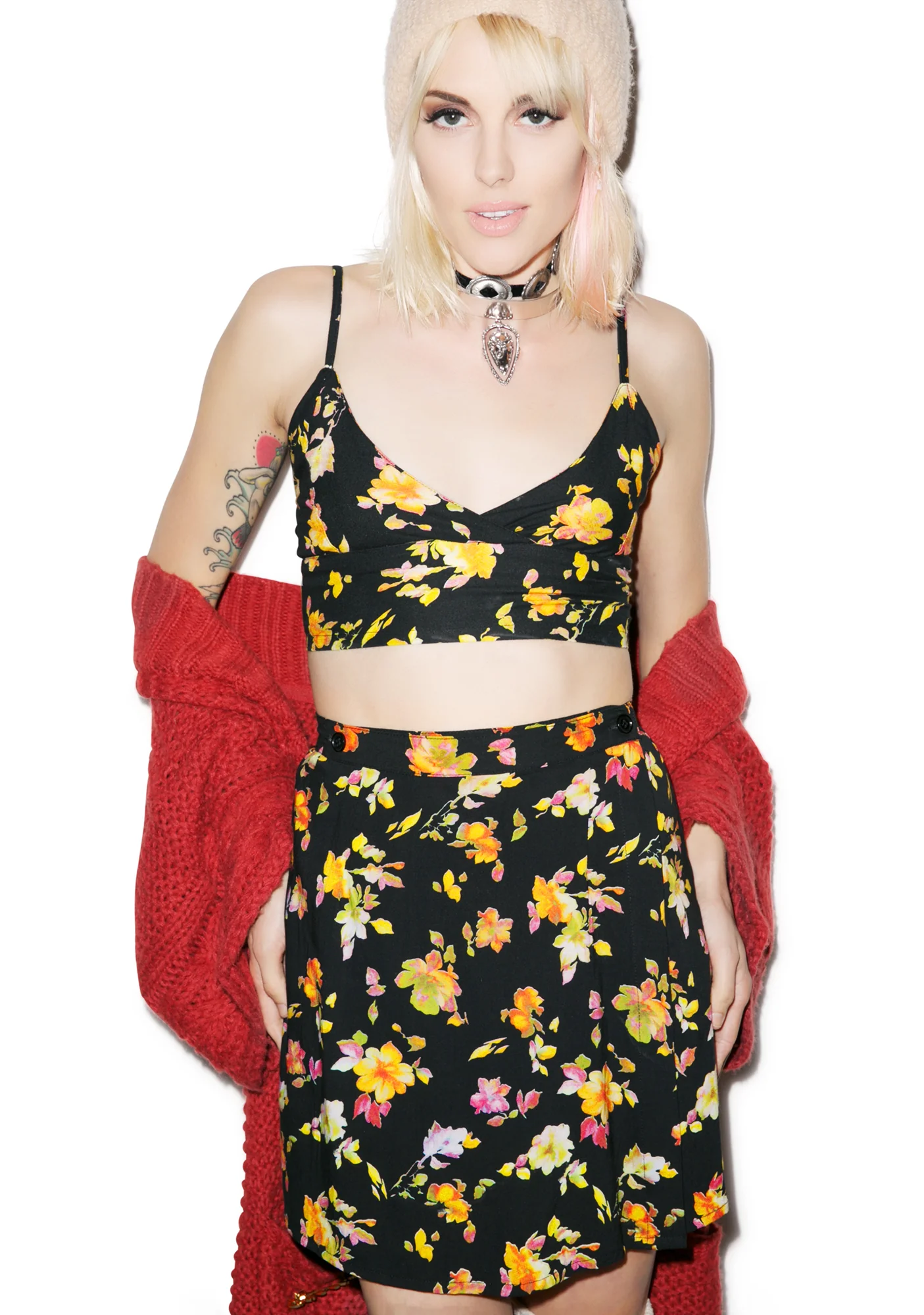 Floral Wrap Button Skirt - Image 5