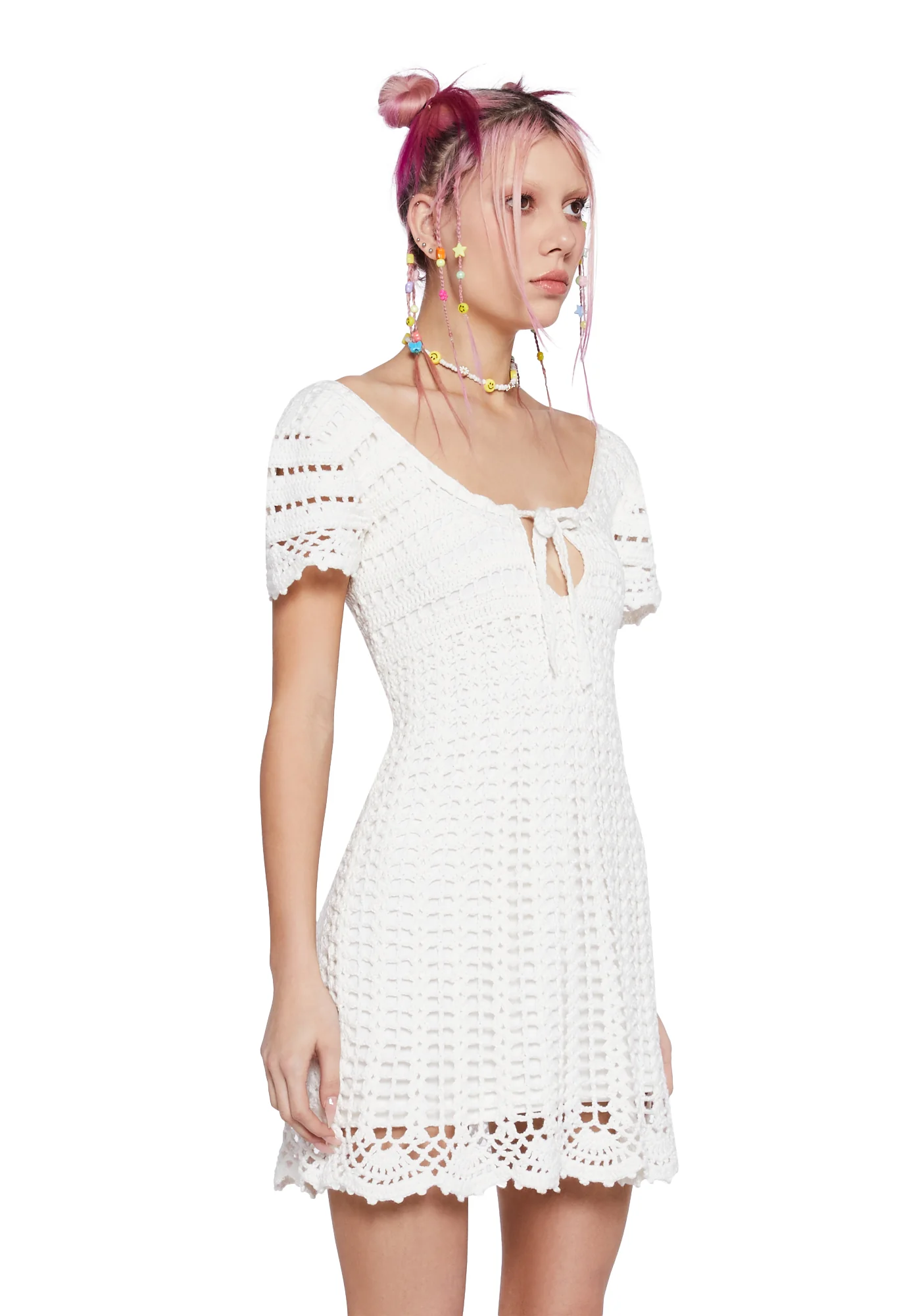 Found My Happy Crochet Dress - White - Image 3