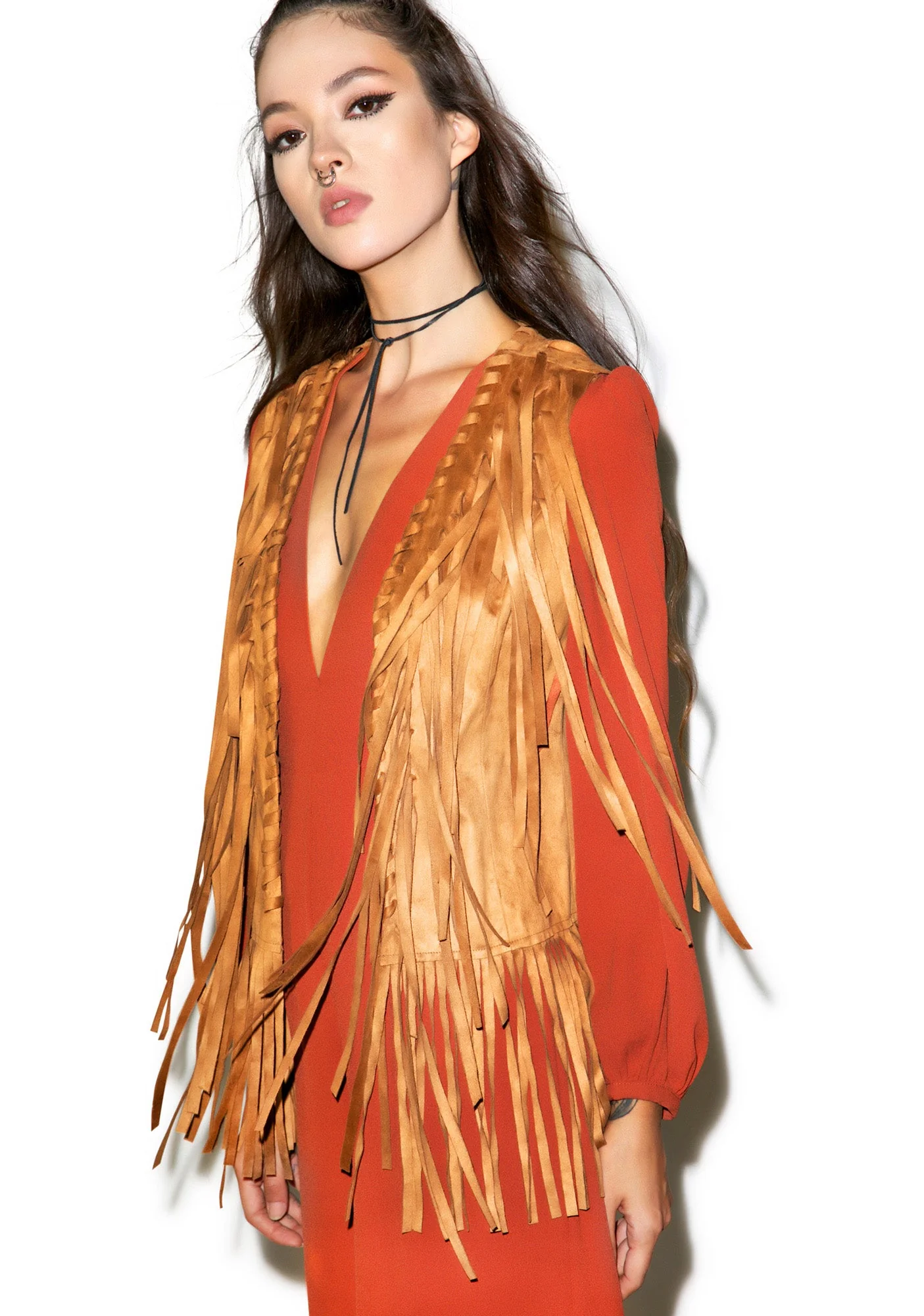 Free Spirit Fringe Vest - Light Red - Image 4