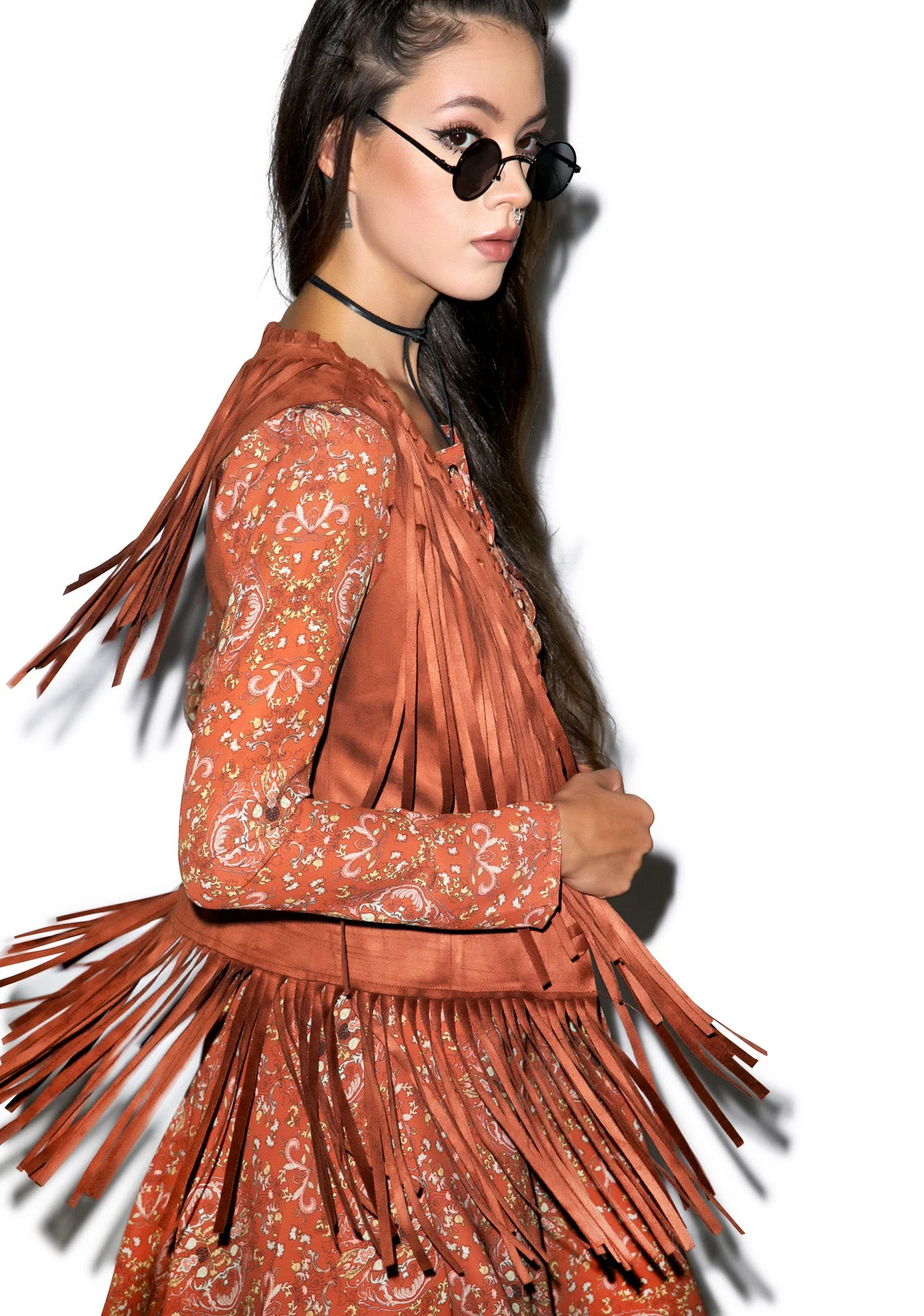 Free Spirit Fringe Vest - Light Red - Image 5