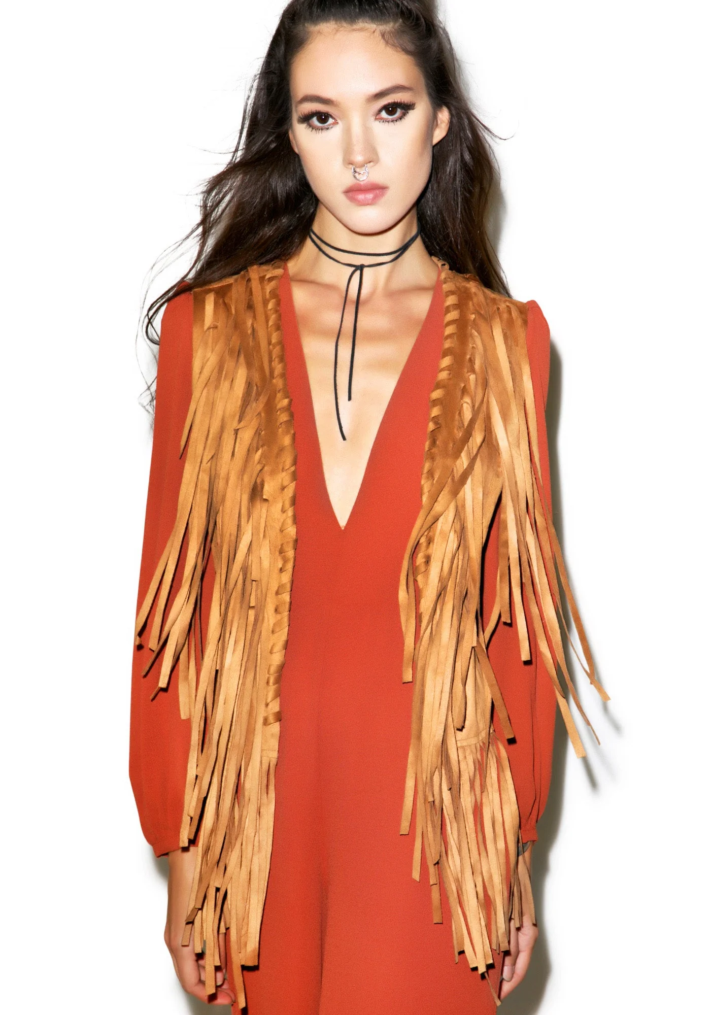 Free Spirit Fringe Vest - Light Red - Image 8