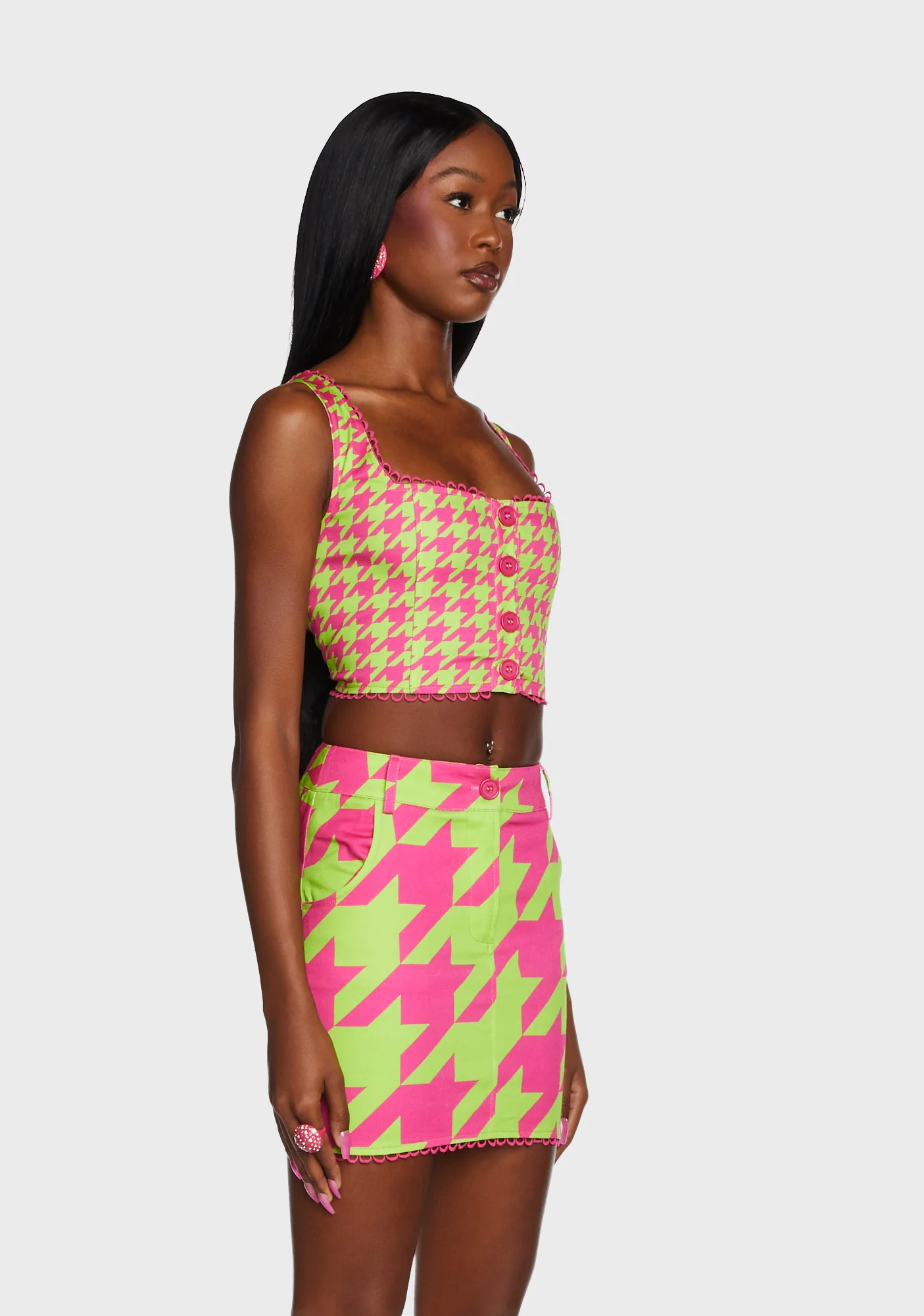 Friendly Fashionista Crop Top - Green/Pink - Image 3