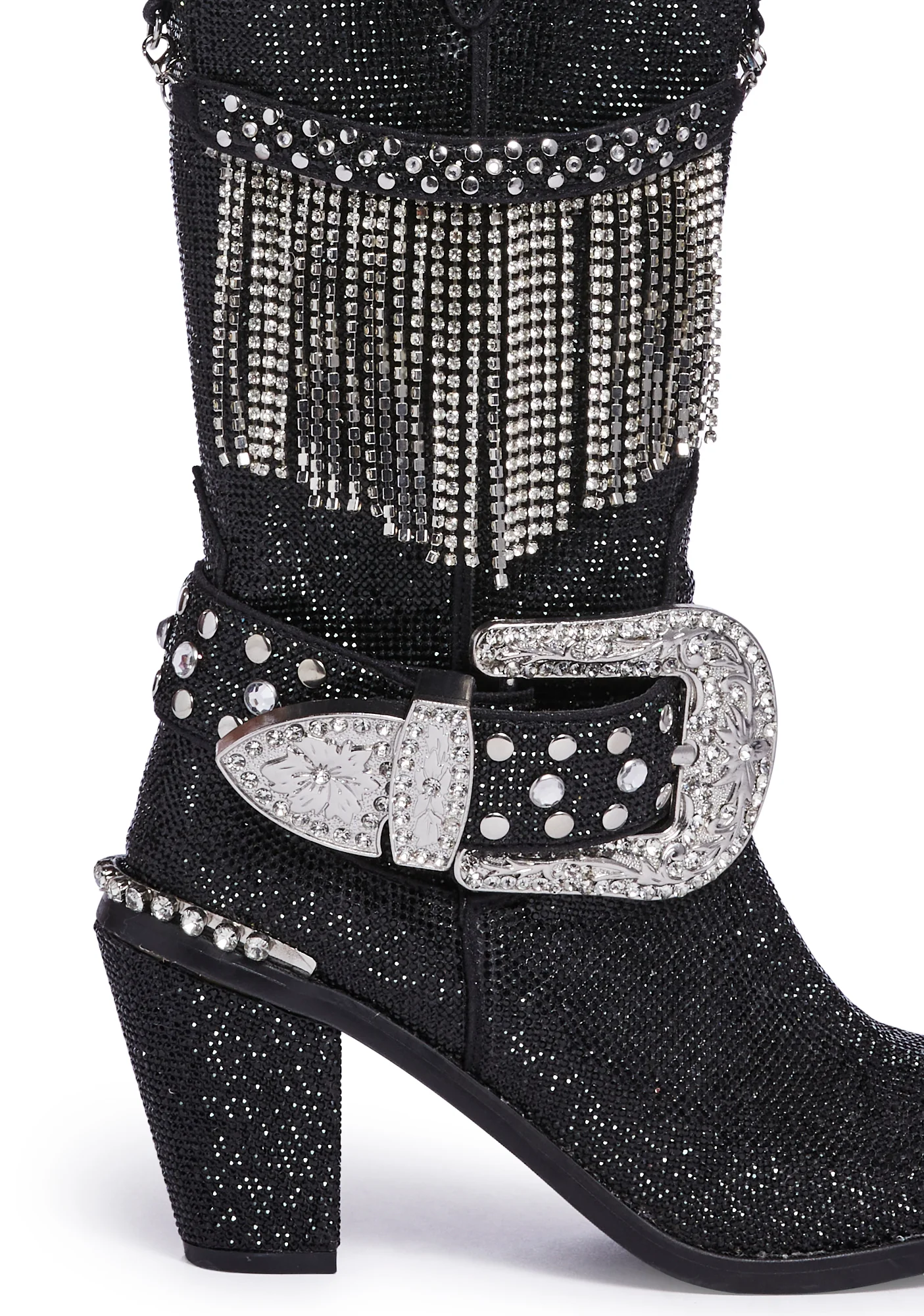Fringe Sheriff Shine Cowboy Boots - Black - Image 2