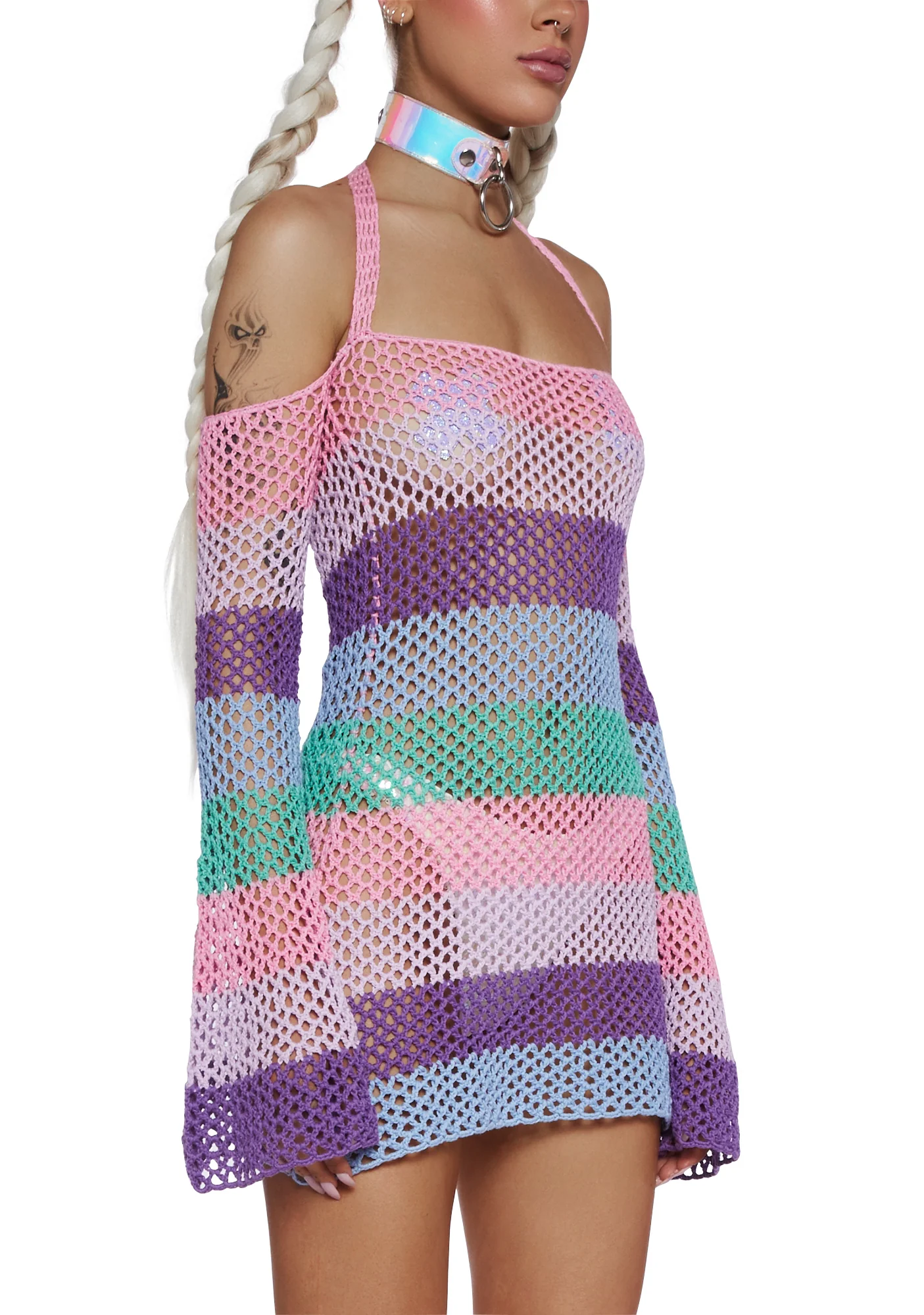 Funday Vibes Crochet Mini Dress - Pastel - Image 5