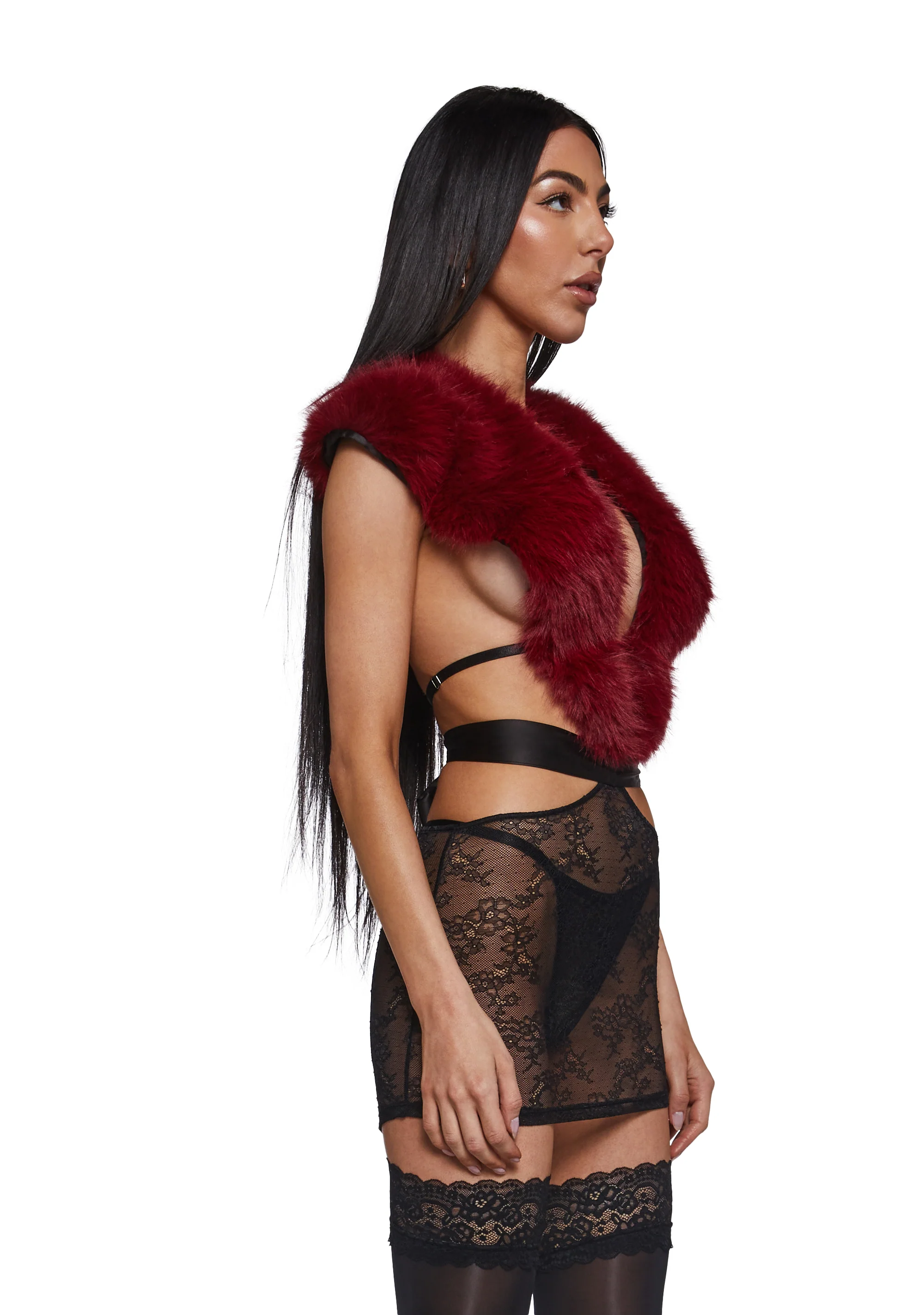 Fur The Night Lace and Faux Fur Chemise Set - Image 3