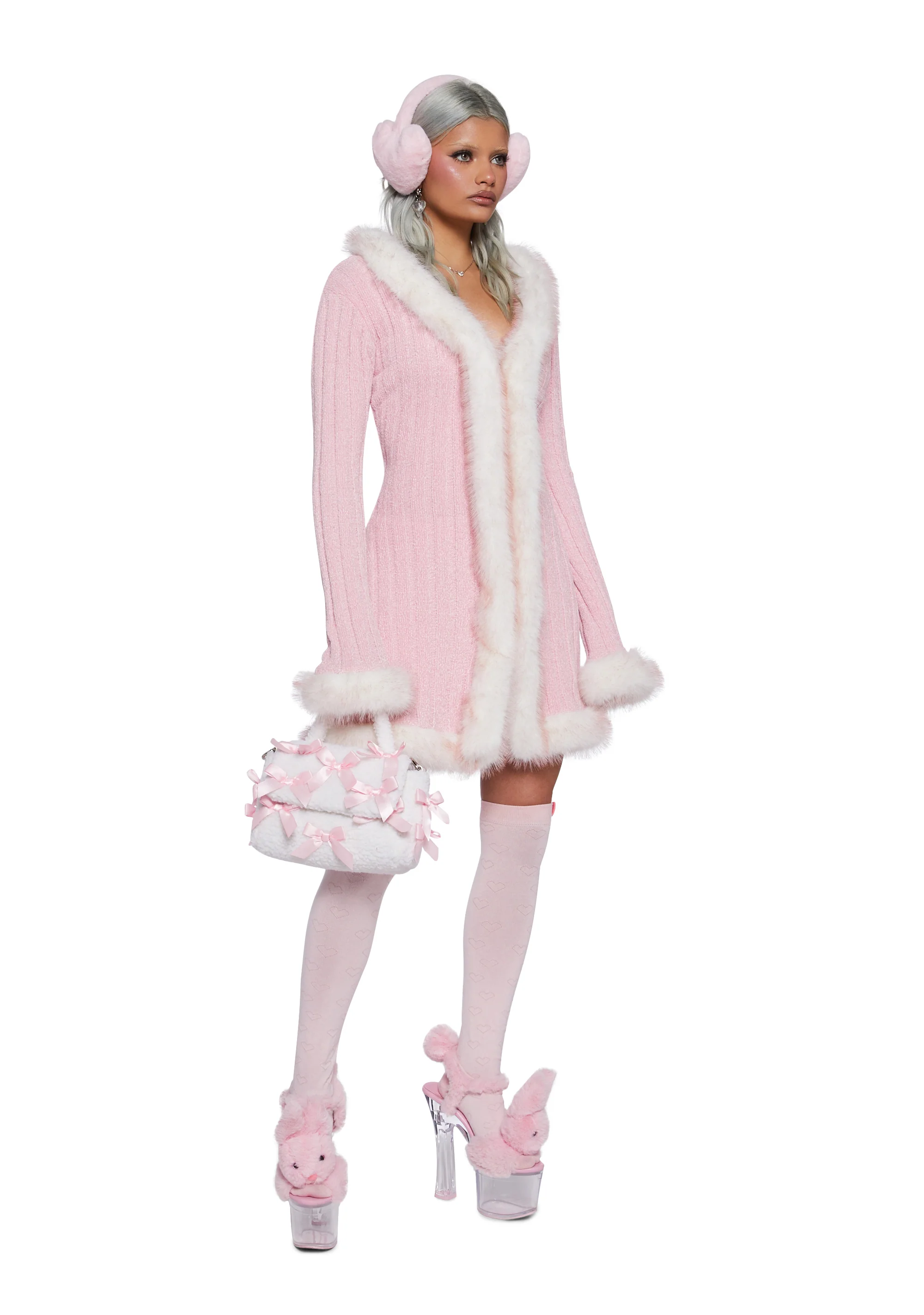 Furry Foe Long Cardigan - Pink - Image 2