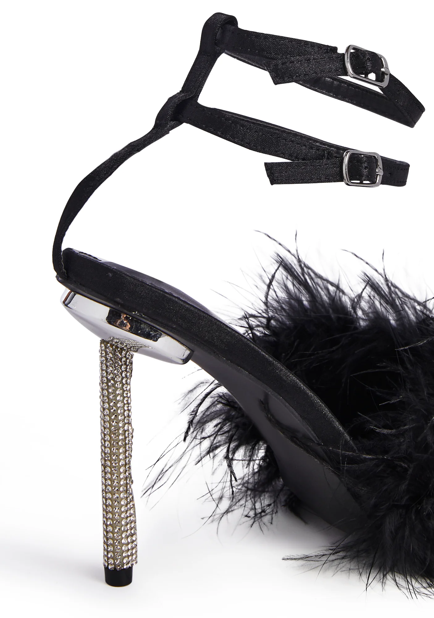 Fuzz Peep Toe Heels- Black - Image 2