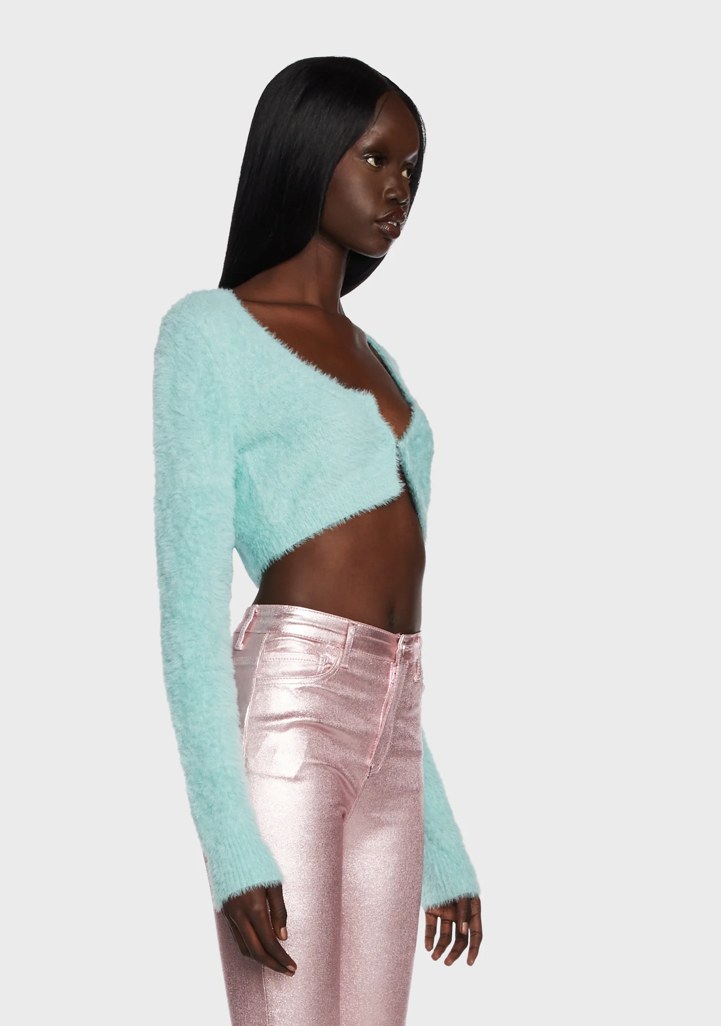 Fuzzy Hooked In Cropped Cardigan - Image 3