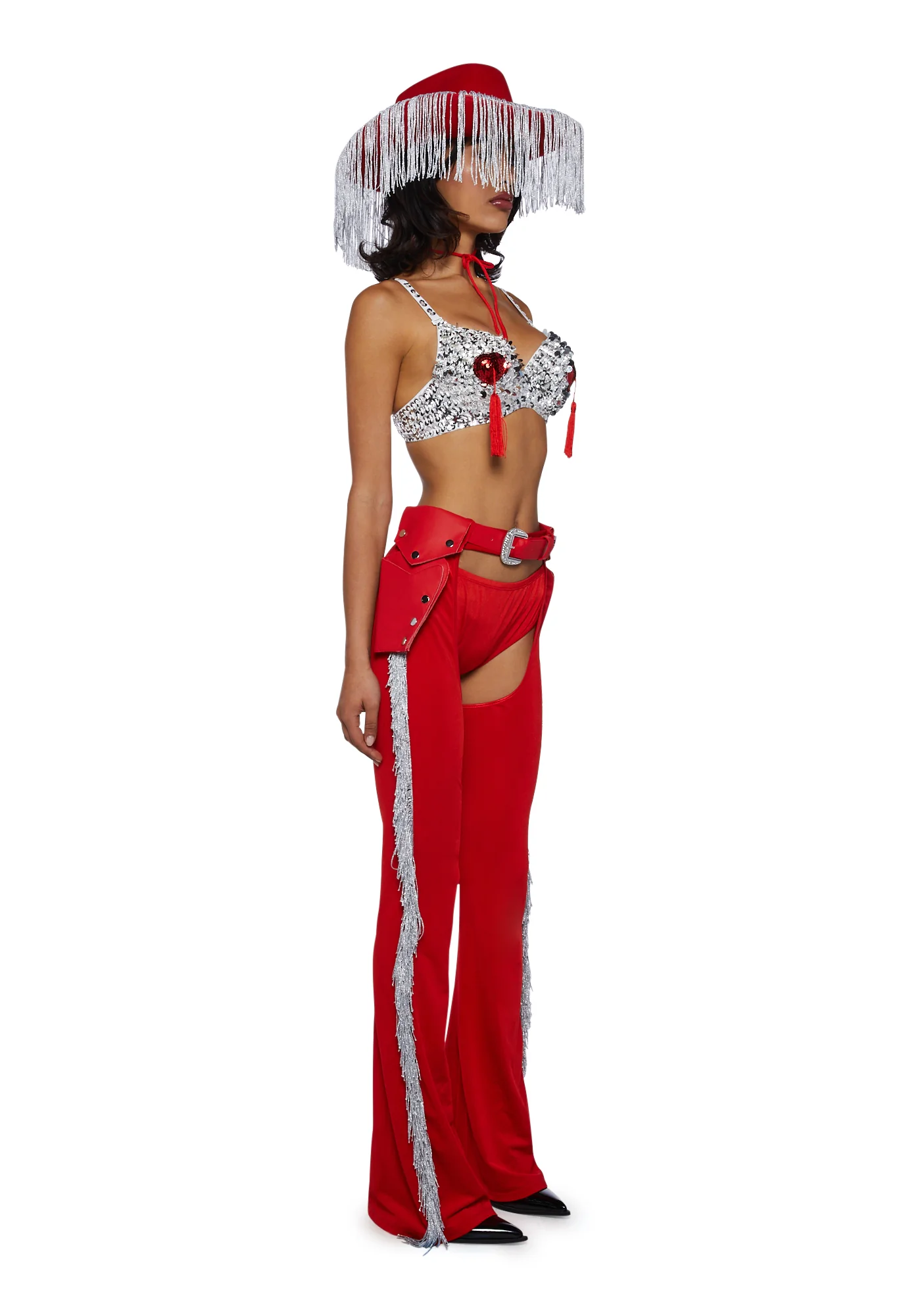 Giddy Up Rhinestone Cowgirl Costume - Red - Image 7
