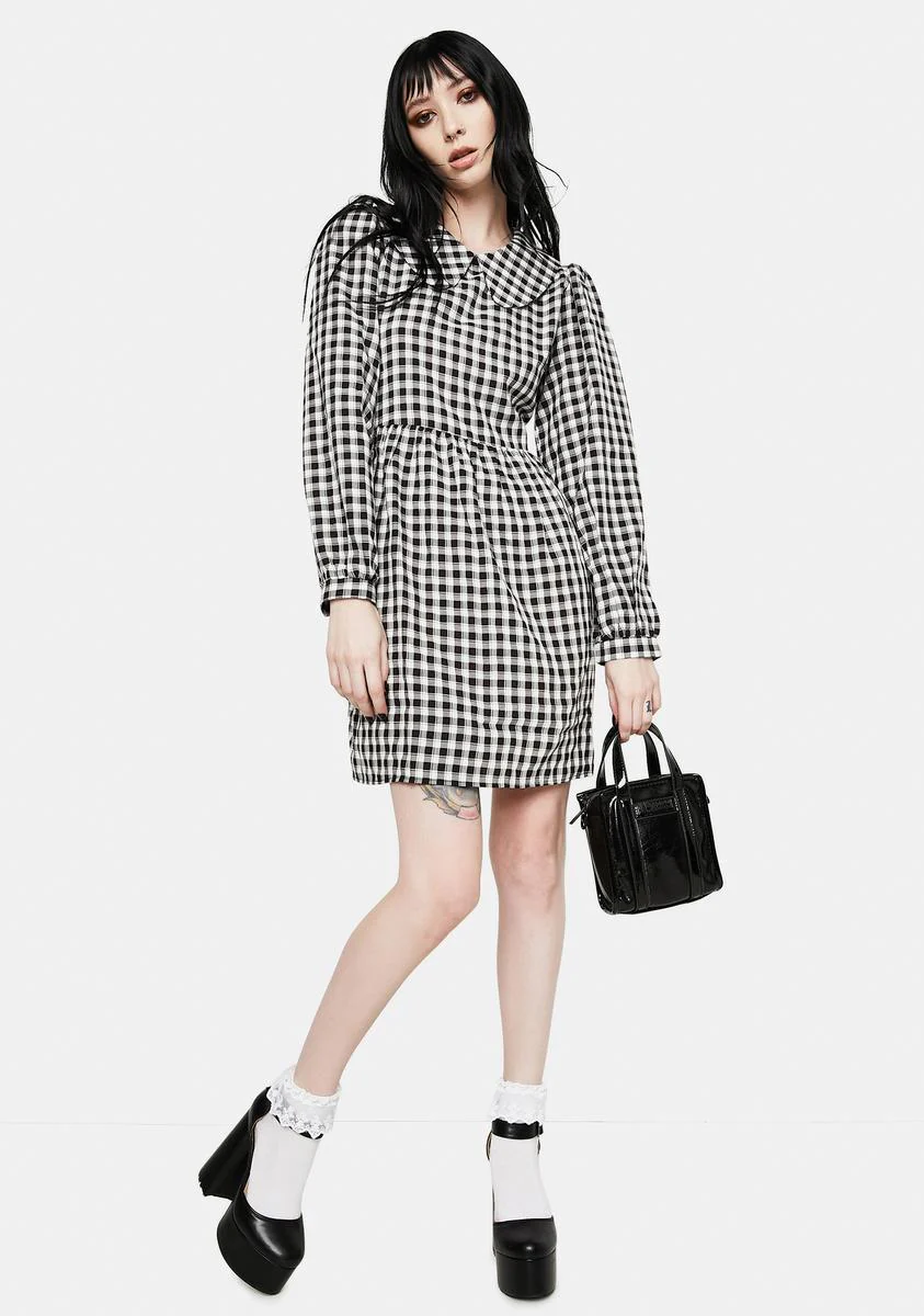 Gingham Print Peter Pan Collar Mini Dress - Image 3