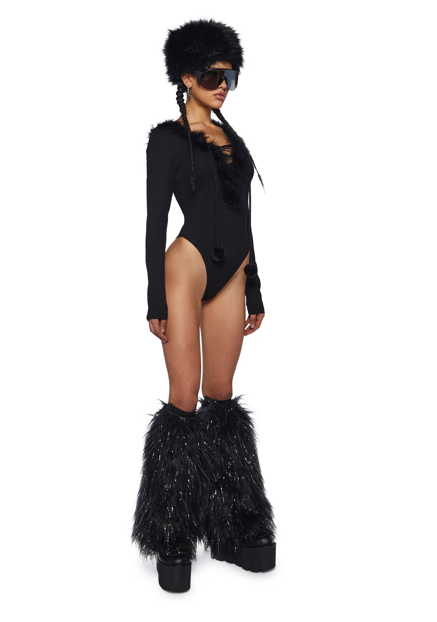 Gives You Goosebumps Marabou Bodysuit- Black - Image 2