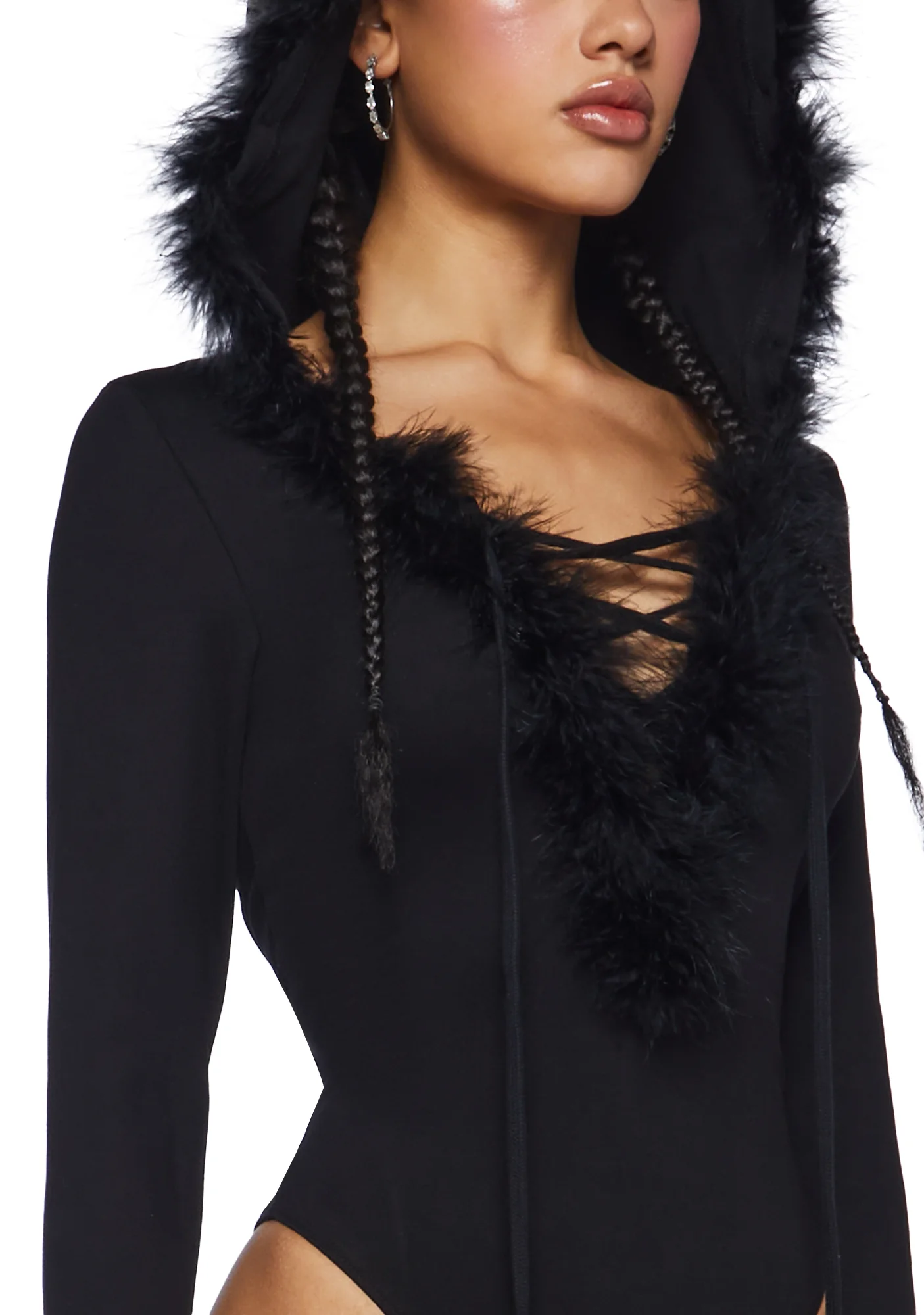 Gives You Goosebumps Marabou Bodysuit- Black - Image 5
