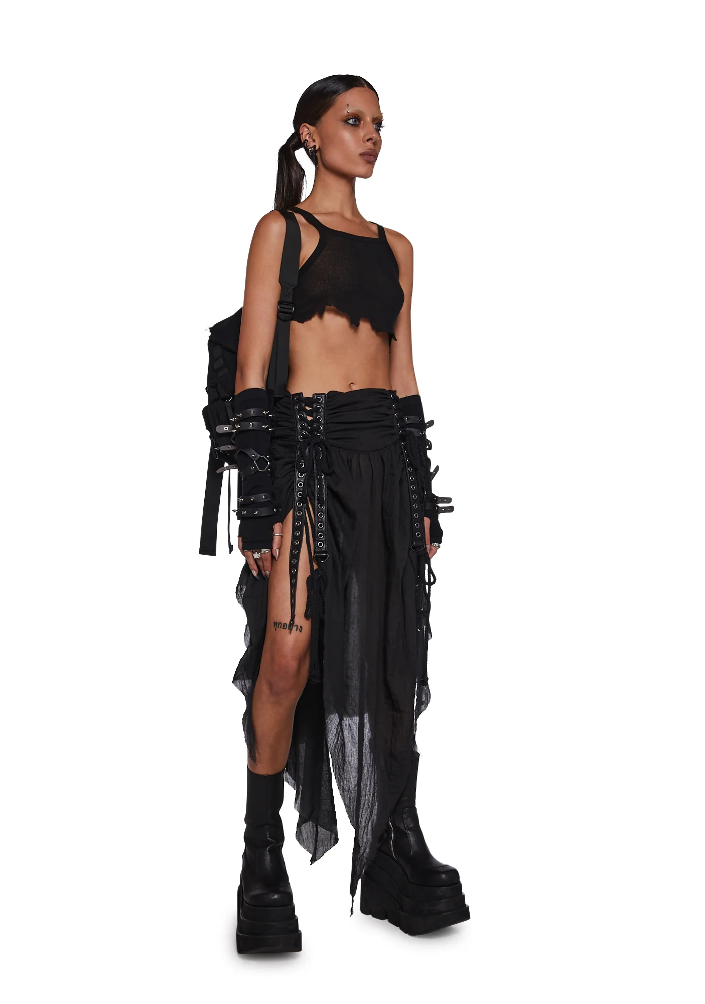 Frequency Asymmetrical Ruched Skirt - Black - Image 2
