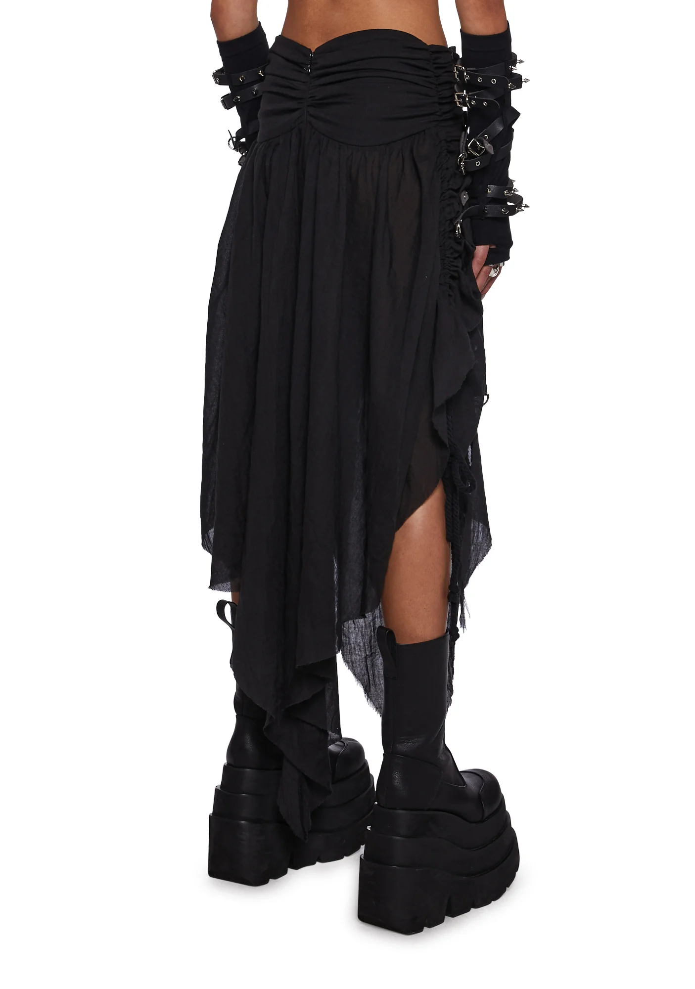 Frequency Asymmetrical Ruched Skirt - Black - Image 4