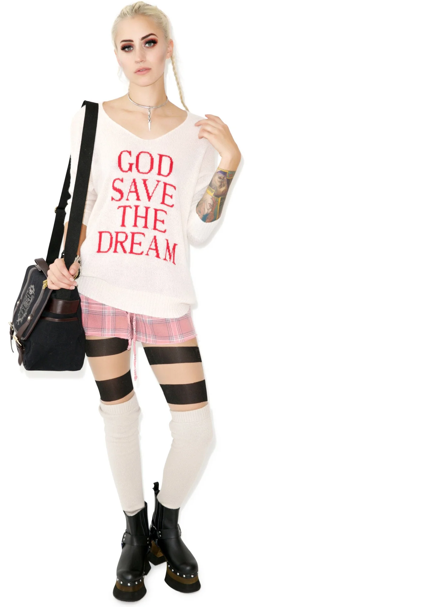 God Save the Dream V-Neck Sweater - Dark Blue - Image 2