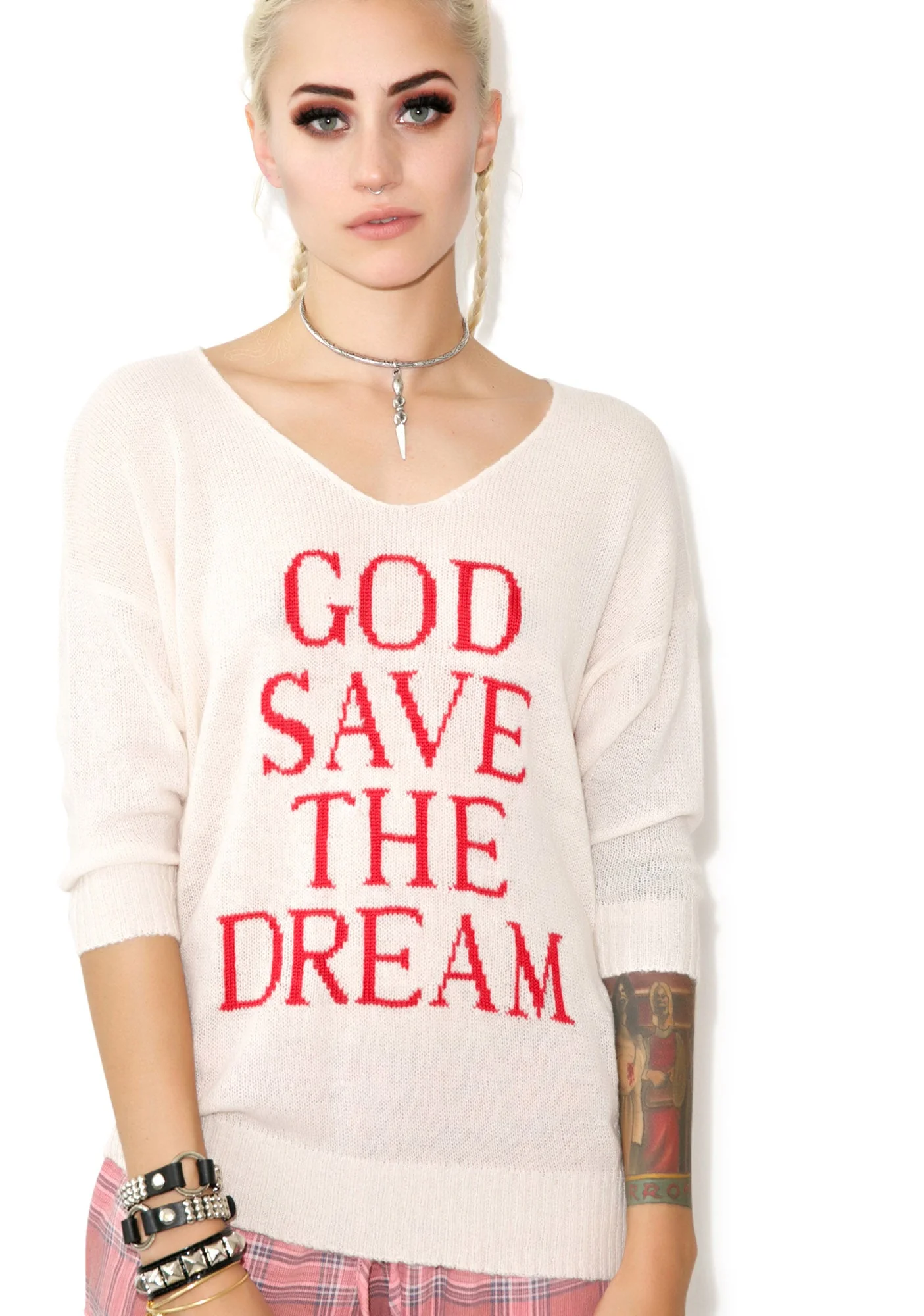 God Save the Dream V-Neck Sweater - Dark Blue - Image 5