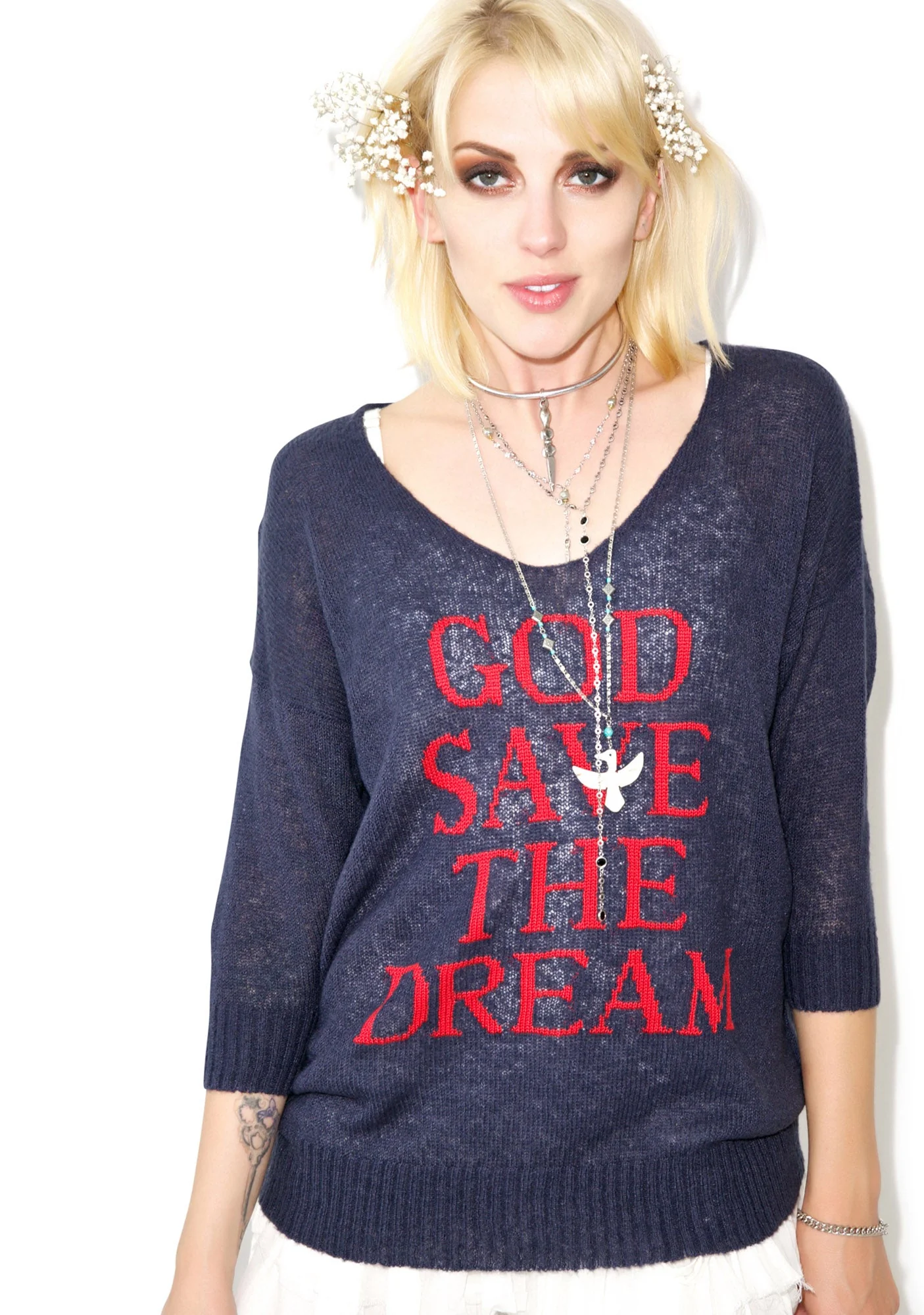 God Save the Dream V-Neck Sweater - Dark Blue - Image 7