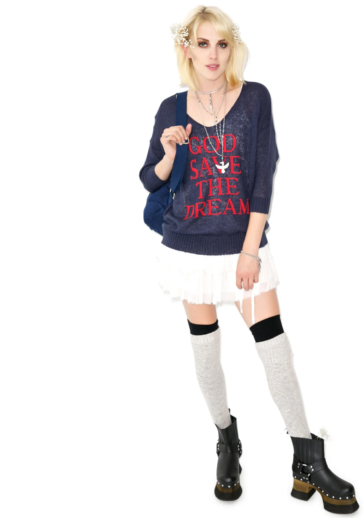 God Save the Dream V-Neck Sweater - Dark Blue - Image 9