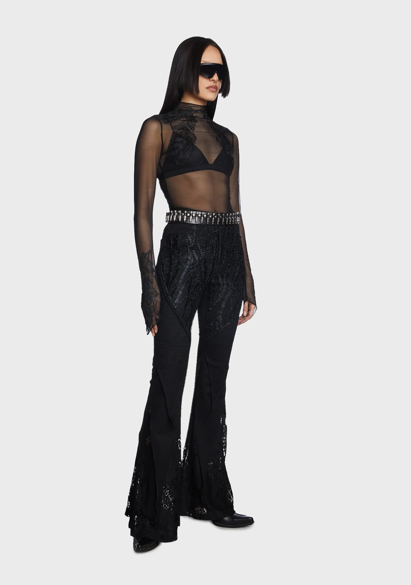 Goth Feather Decal Mesh Top - Image 3