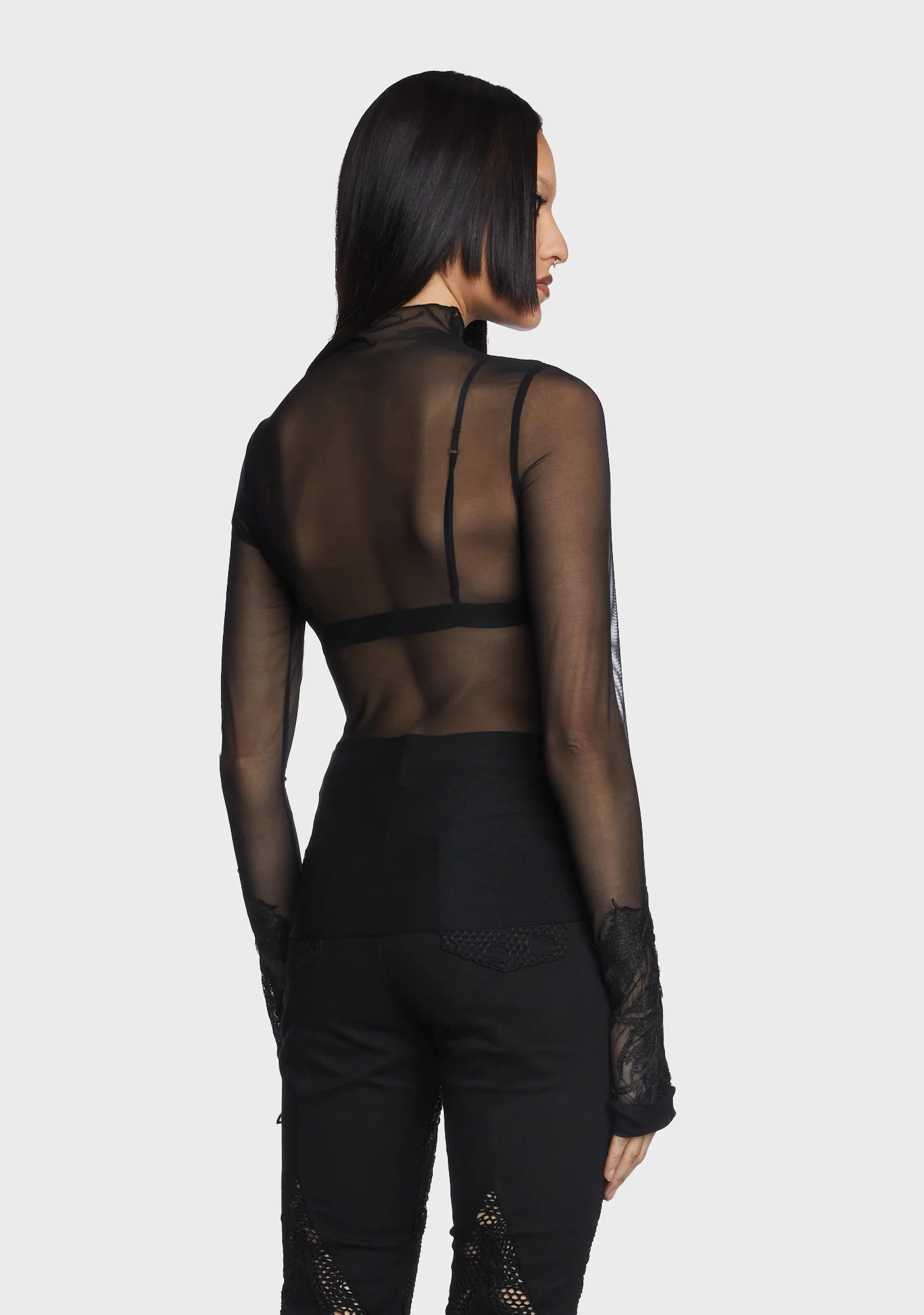 Goth Feather Decal Mesh Top - Image 4