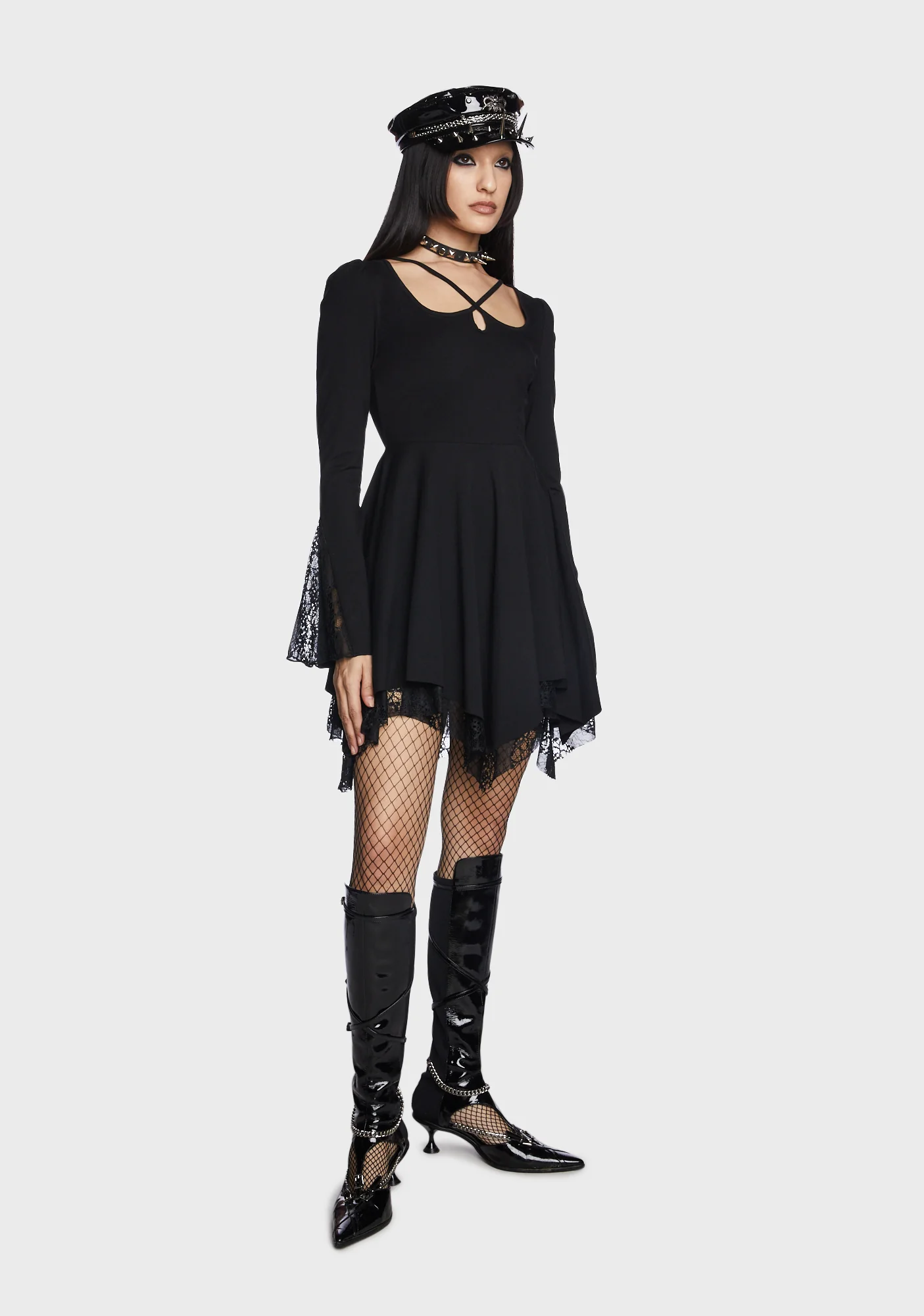 Gothic Asymmetric Pointed Hem Dress - Image 5