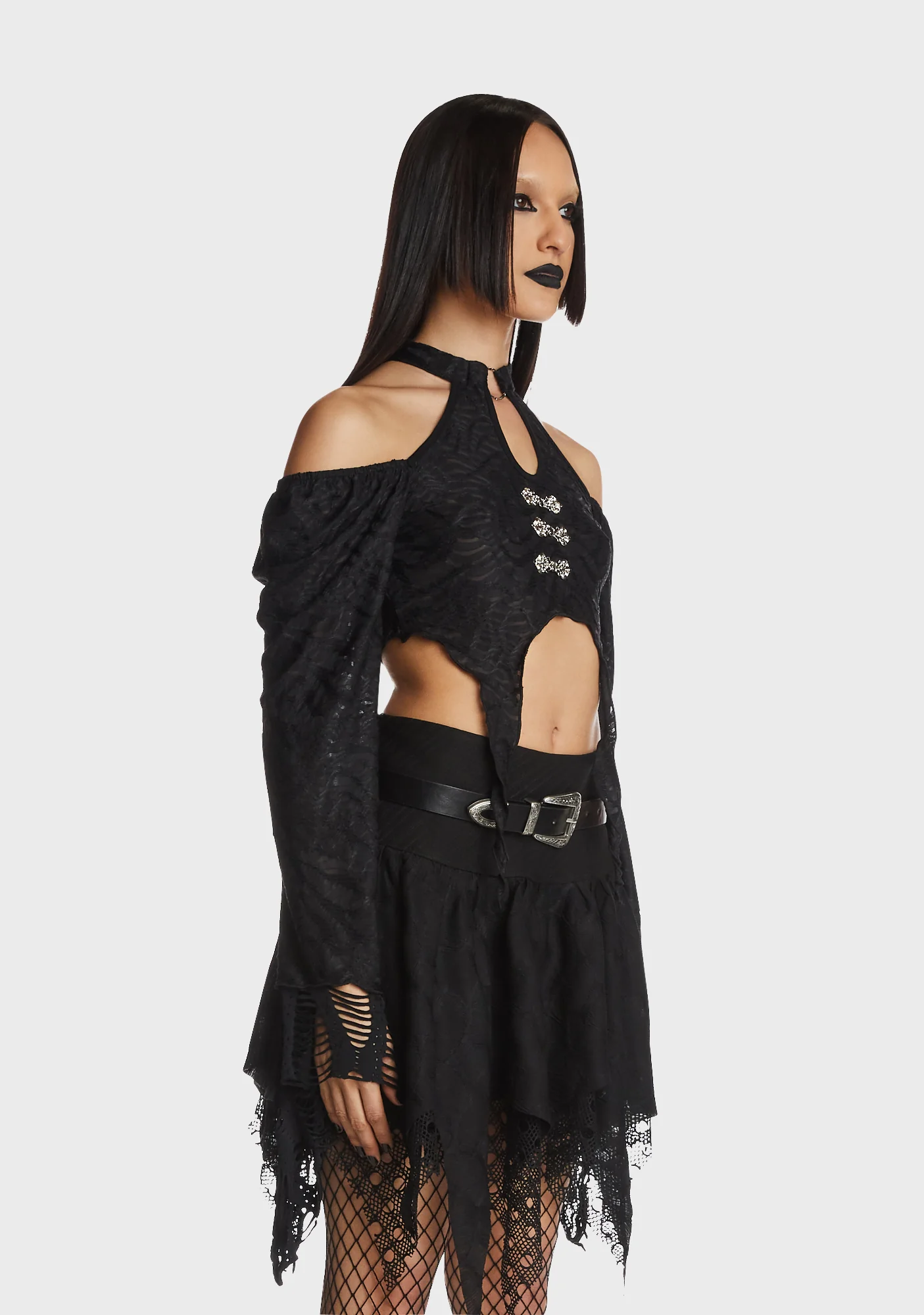 Gothic Bell Sleeves Crop Top - Image 4