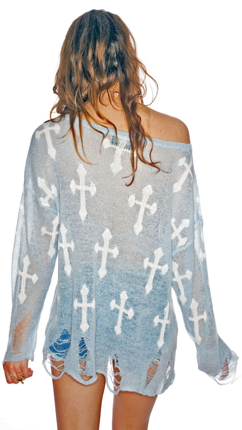 Gothic Cowgirl Lennon Sweater - Light Blue - Image 4
