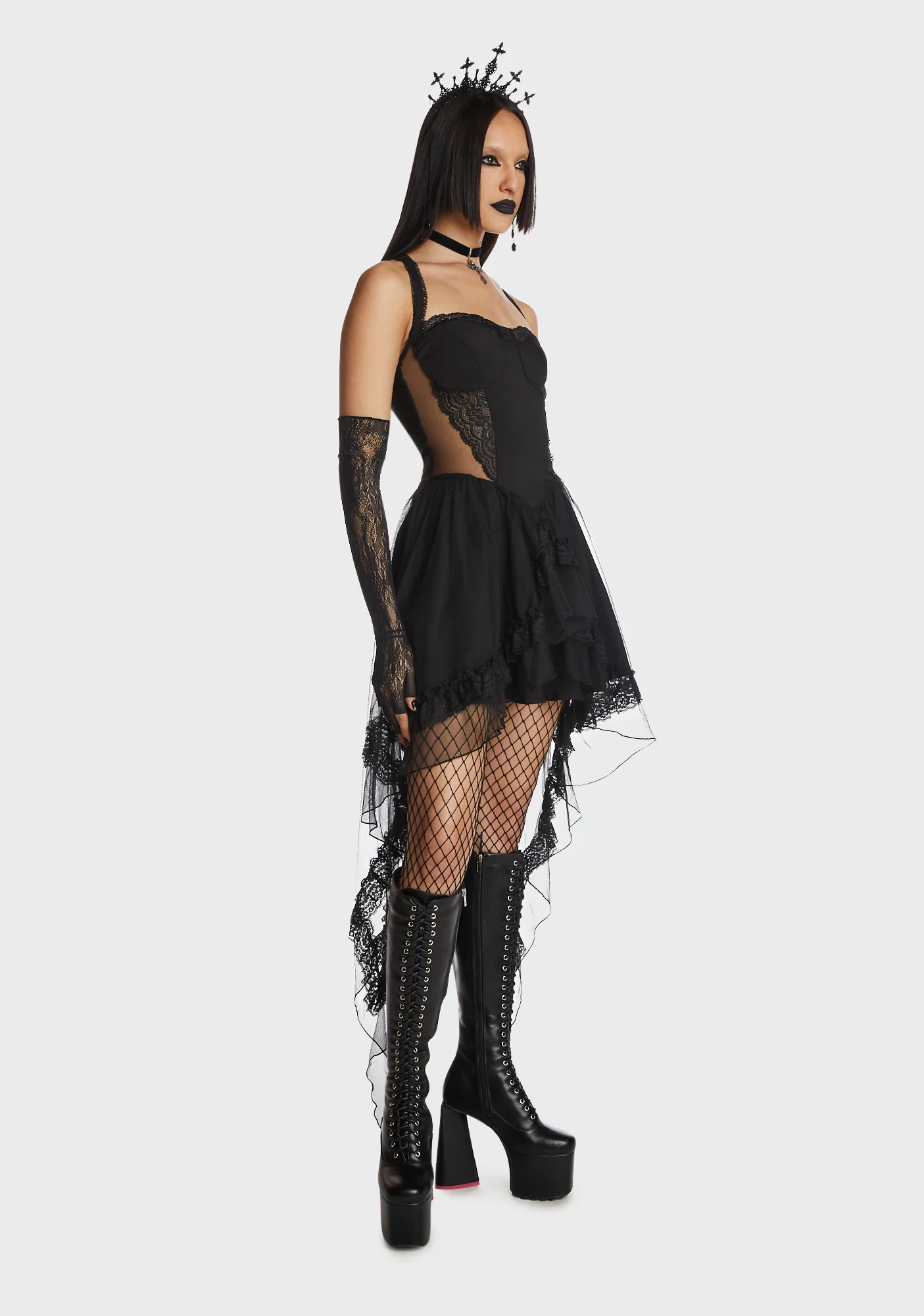 Gothic Doll Cold Waist Swallowtail Halter Dress - Image 3