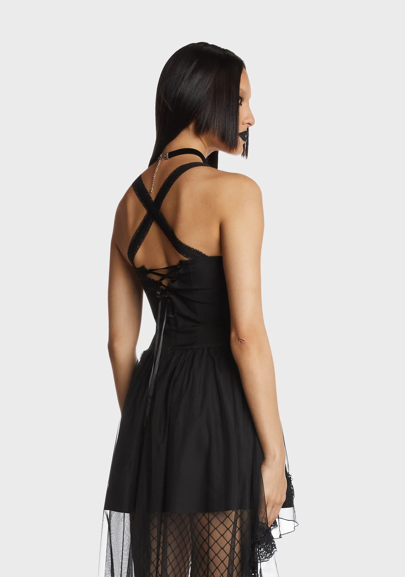 Gothic Doll Cold Waist Swallowtail Halter Dress - Image 4