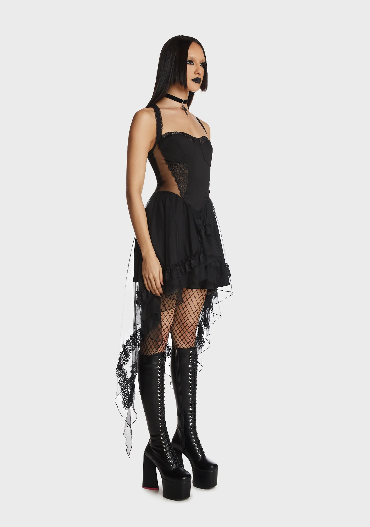 Gothic Doll Cold Waist Swallowtail Halter Dress - Image 5