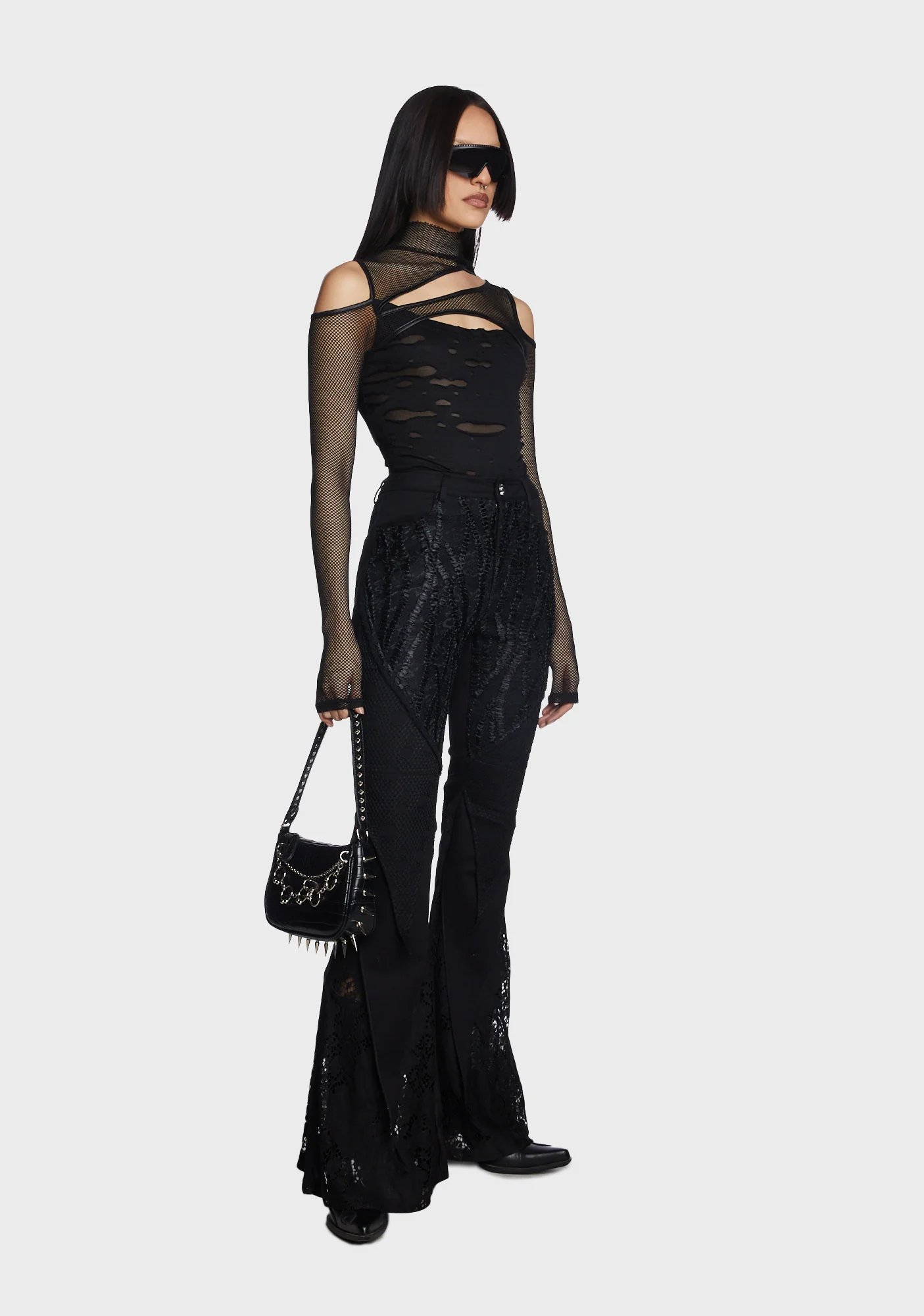 Gothic Lace Splice Flared Pants - Image 5