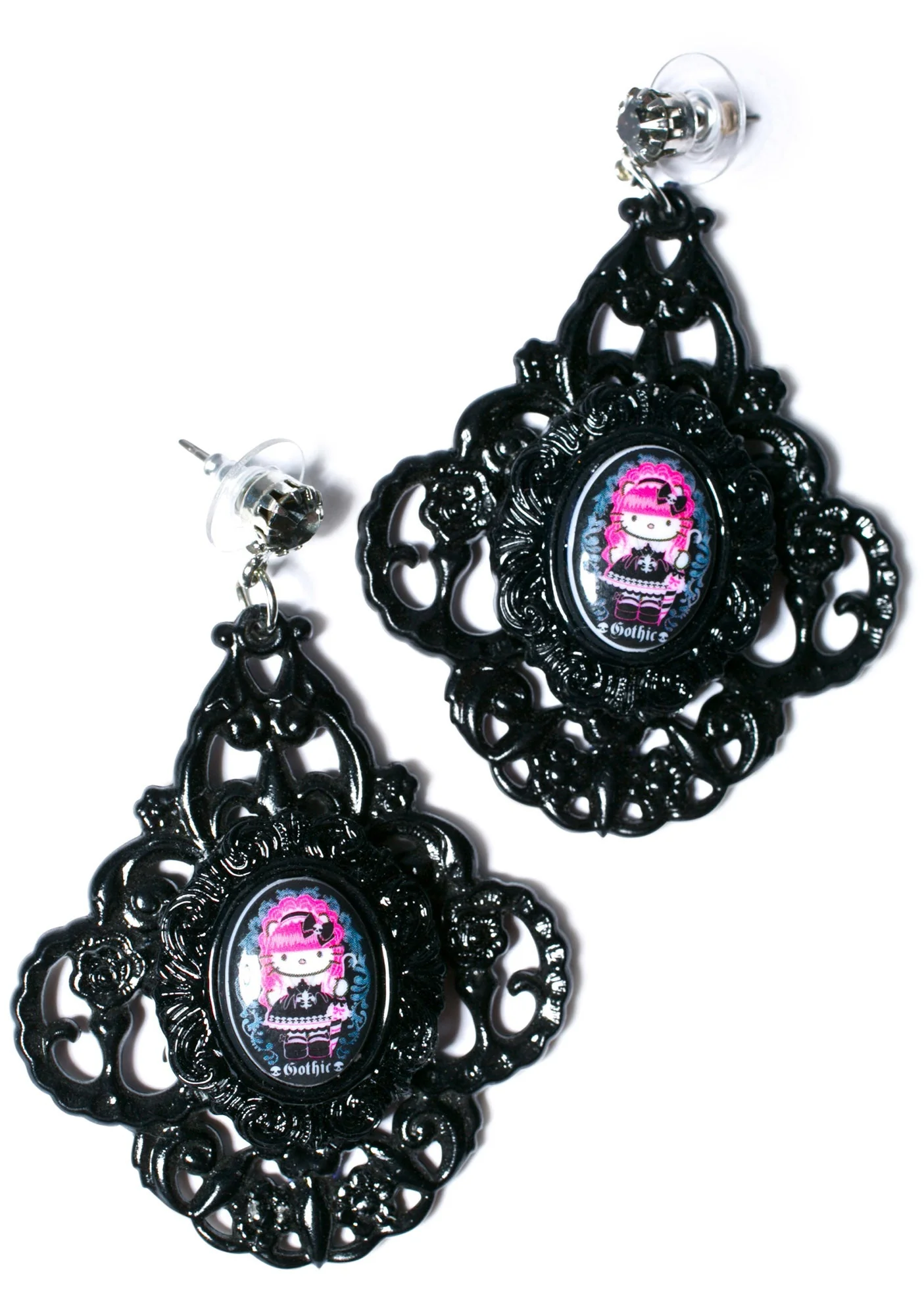 Gothic Lolita Baroque Earrings - Black - Image 14