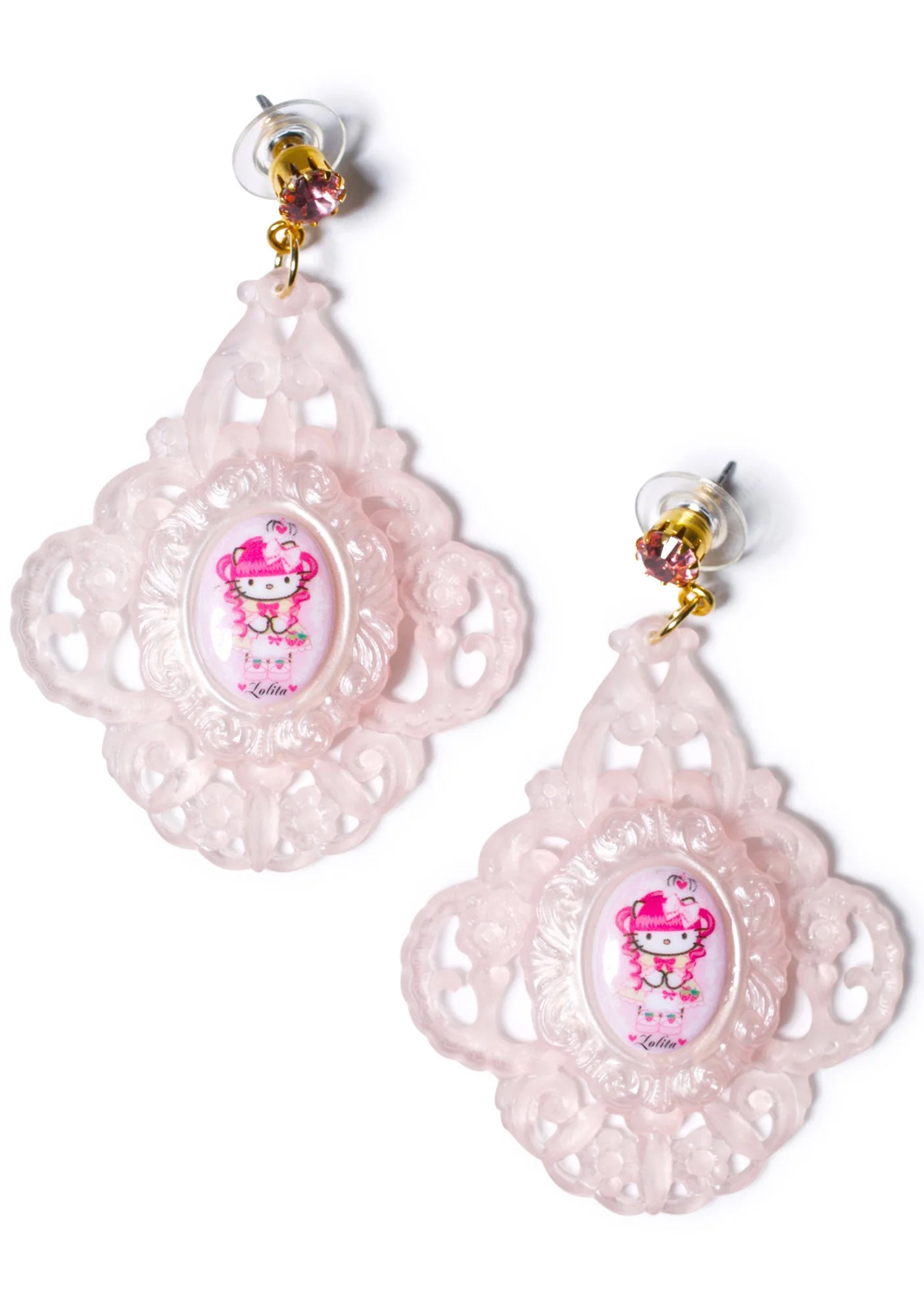 Gothic Lolita Baroque Earrings - Black - Image 5