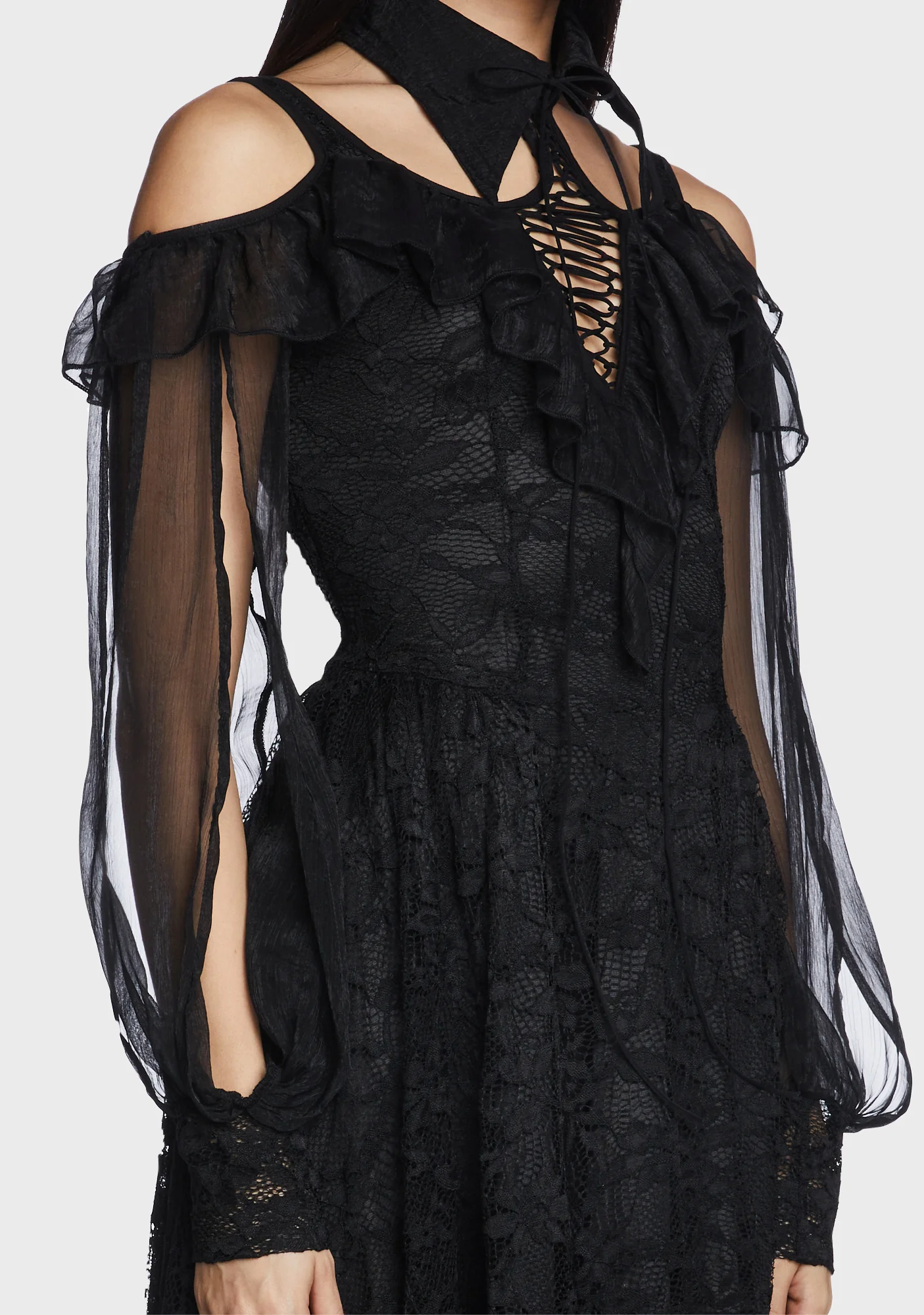 Gothic Off Shoulder Irregular Lace Dress - Image 2